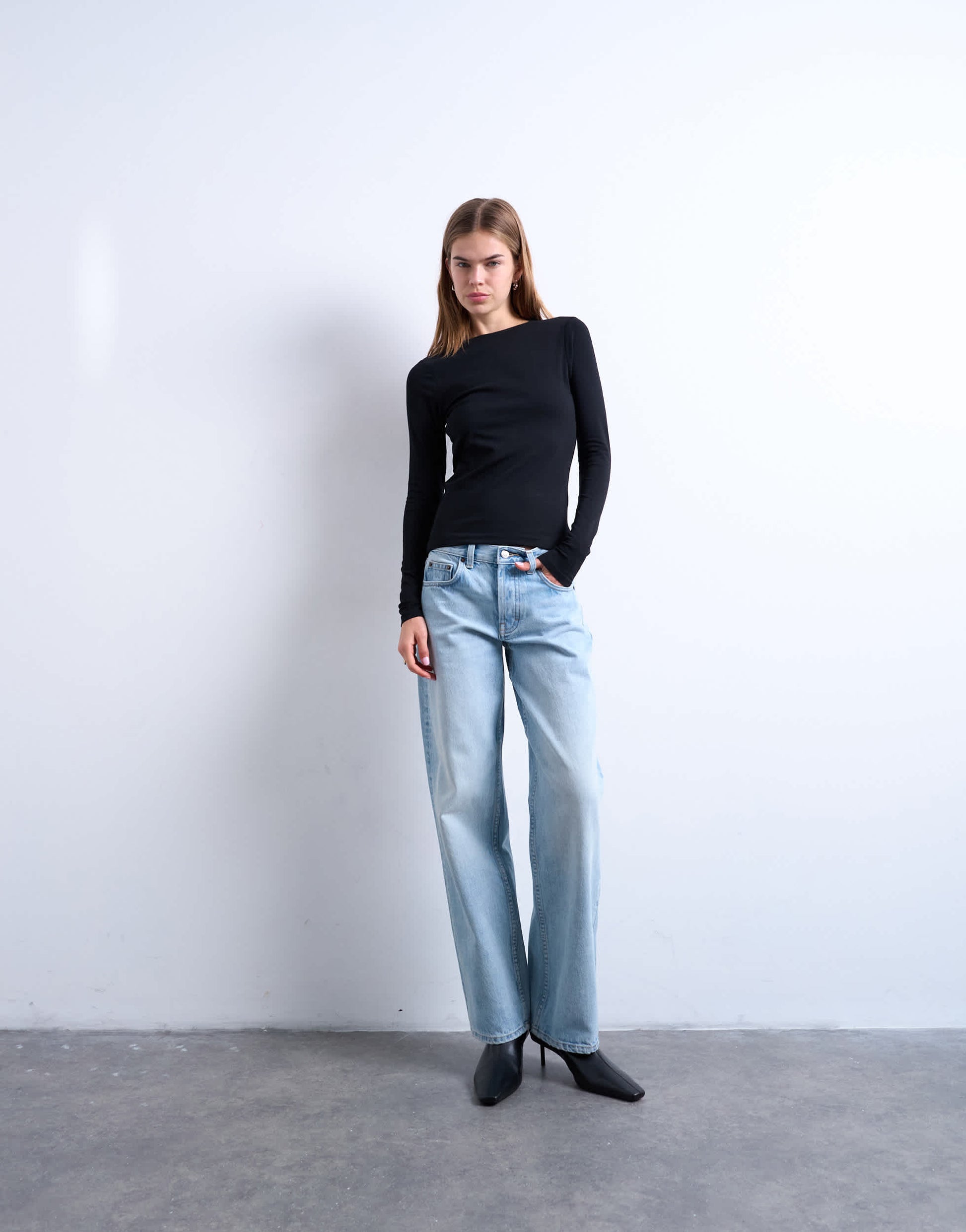 Topshop clean long sleeve top in black