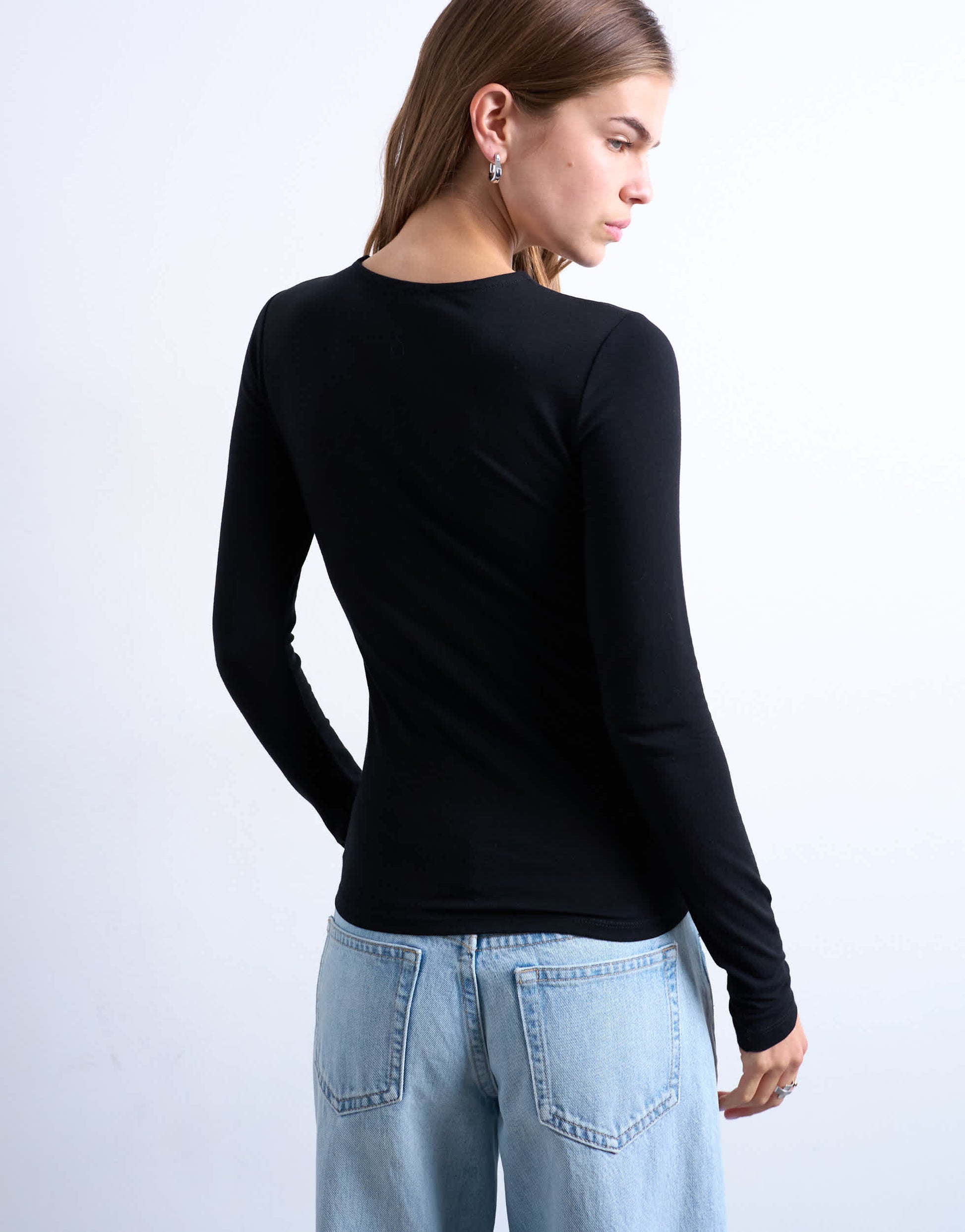 Topshop clean long sleeve top in black
