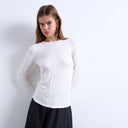 Topshop premium rib long sleeve top in ecru