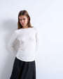 Topshop premium rib long sleeve top in ecru