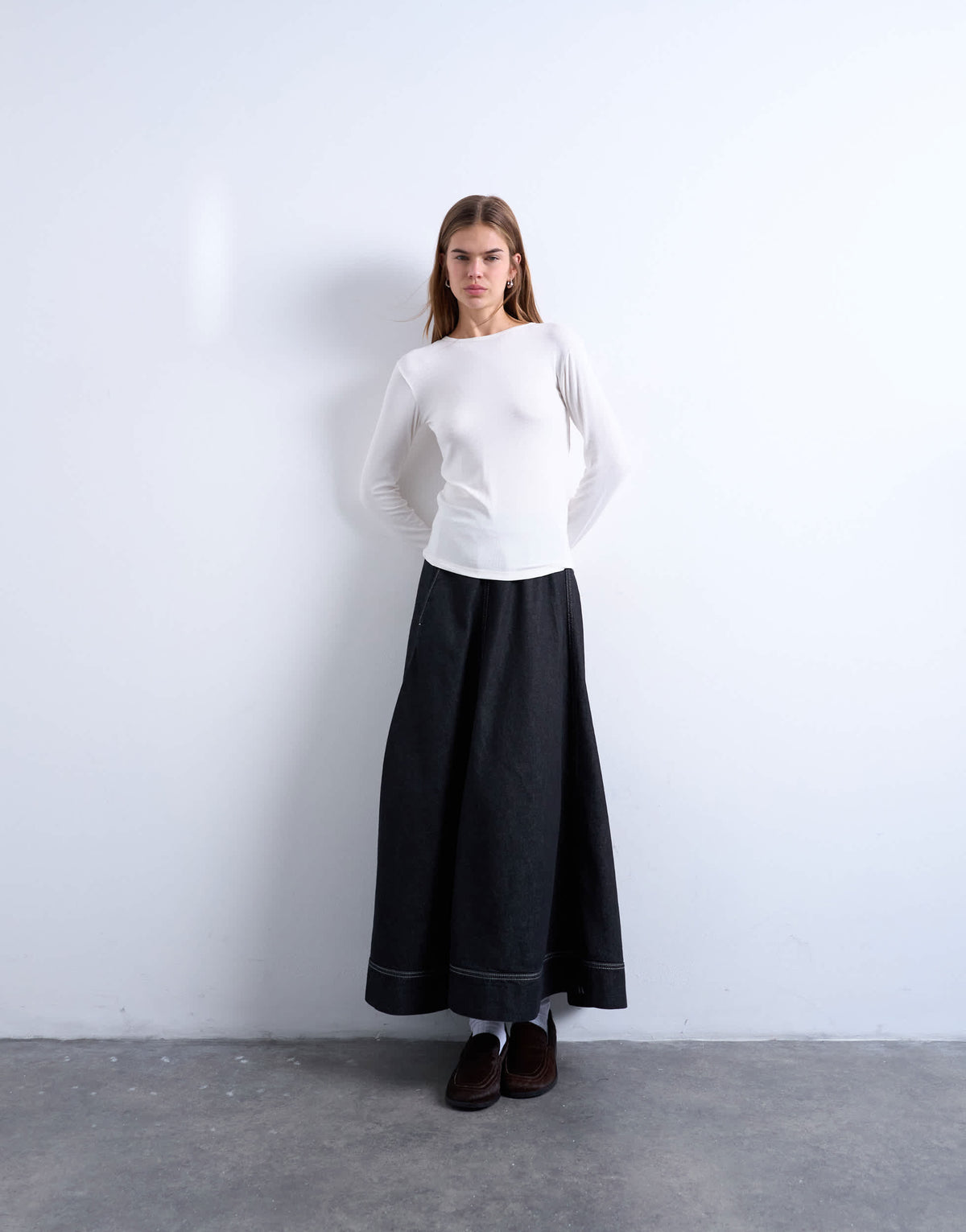 Topshop premium rib long sleeve top in ecru