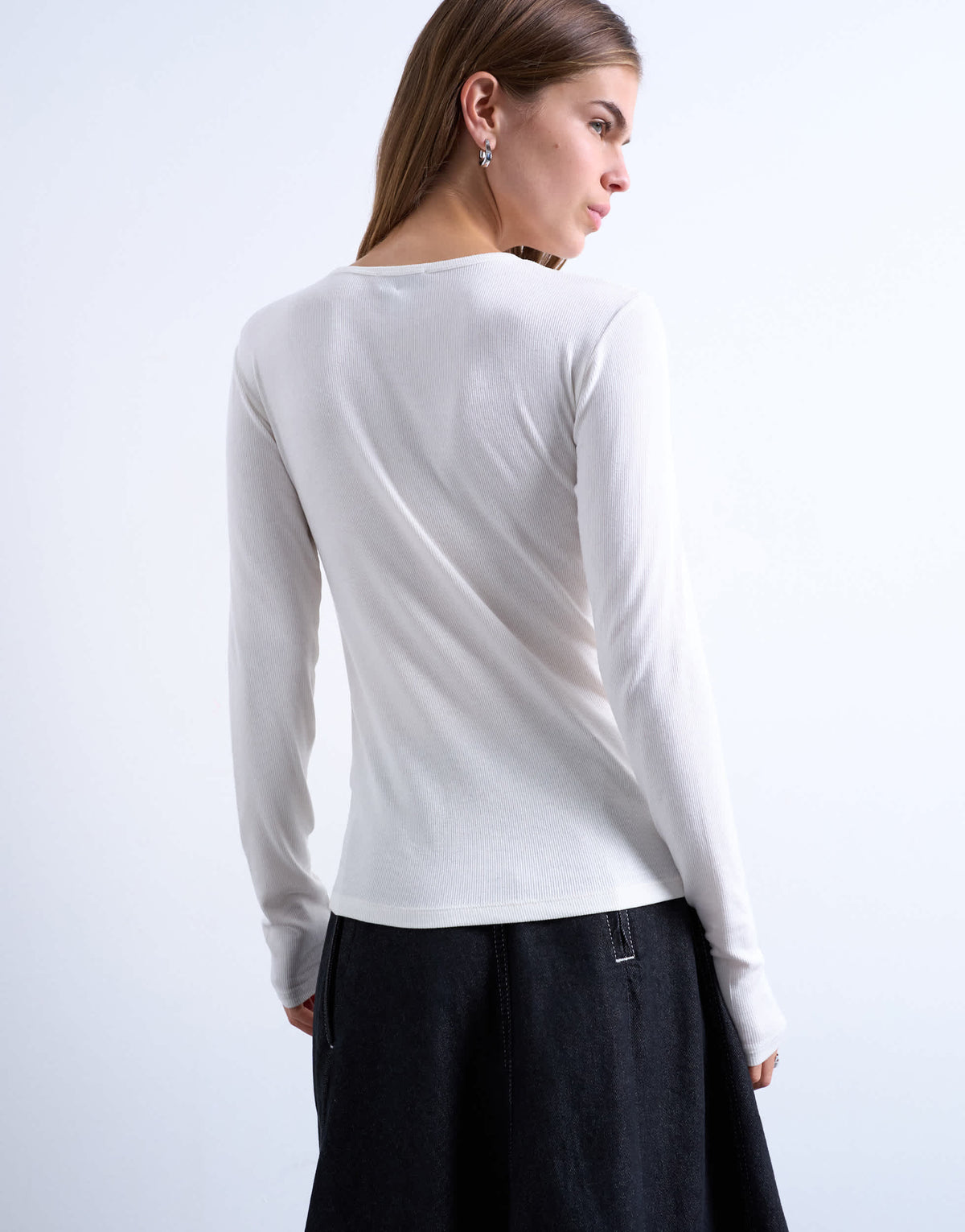 Topshop premium rib long sleeve top in ecru
