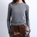 Topshop Premium Rippstrick-Langarmshirt in Graumeliert