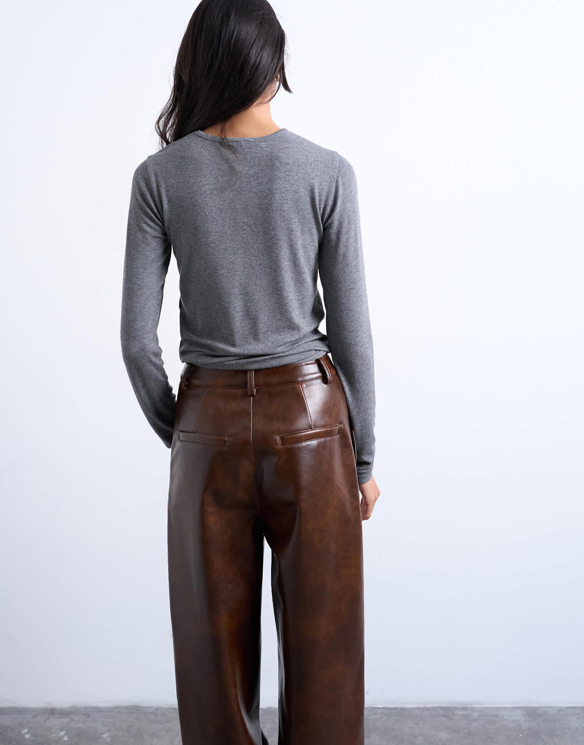 Topshop premium rib long sleeve top in grey marl