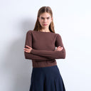 Topshop clean long sleeve top in chocolate brown