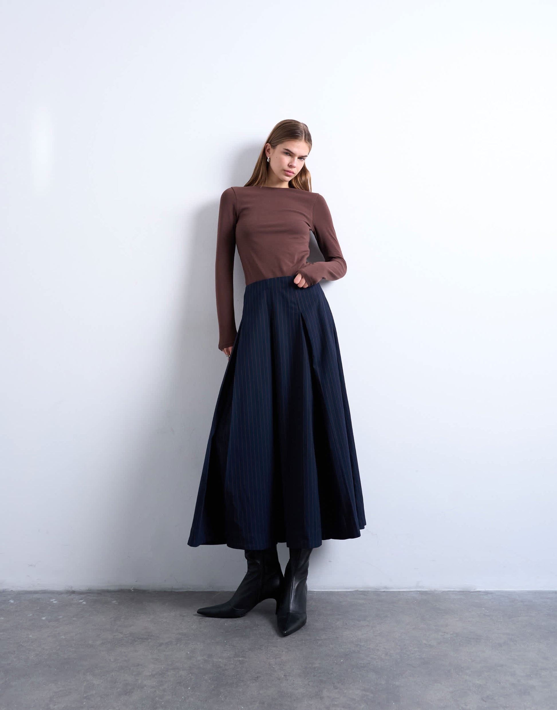 Topshop clean long sleeve top in chocolate brown