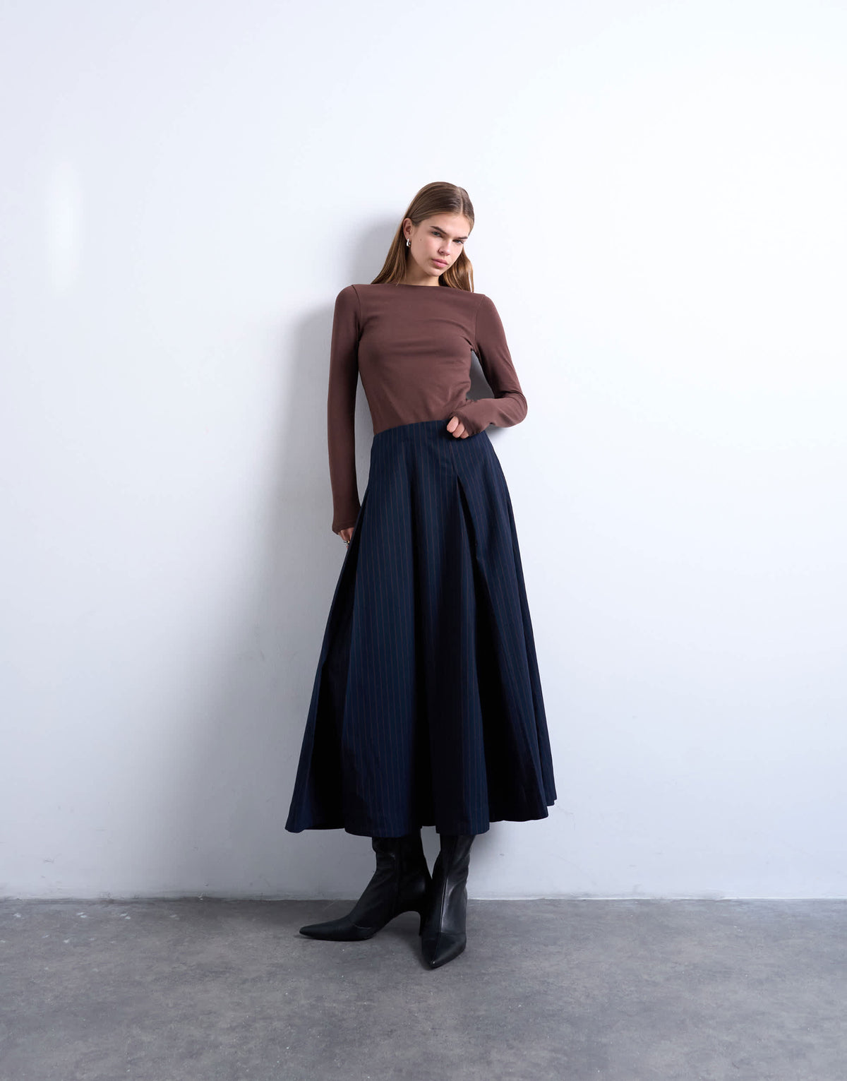 Topshop clean long sleeve top in chocolate brown