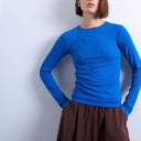 Topshop premium rib long sleeve top in blue