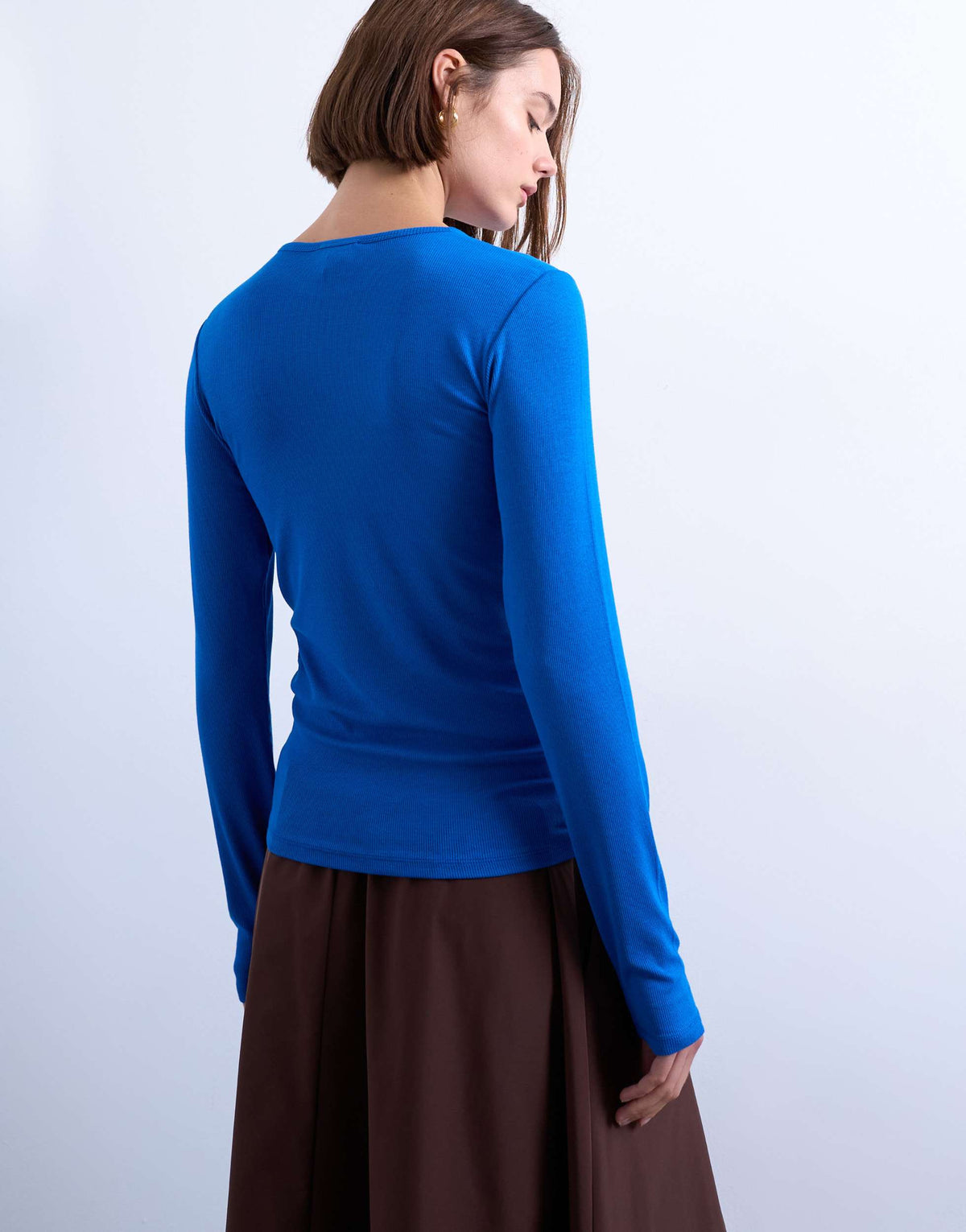 Topshop premium rib long sleeve top in blue