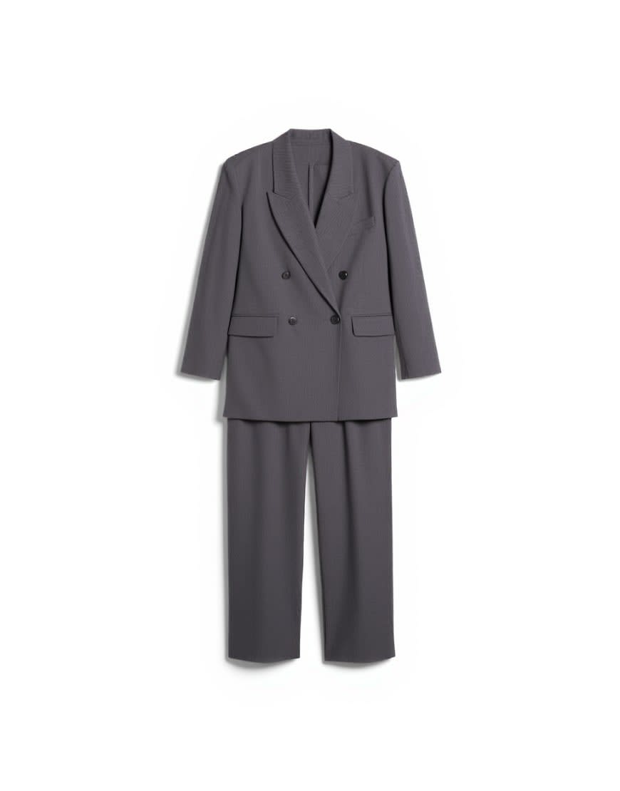Topshop tonic pleated suit trouser with side buckle in grey