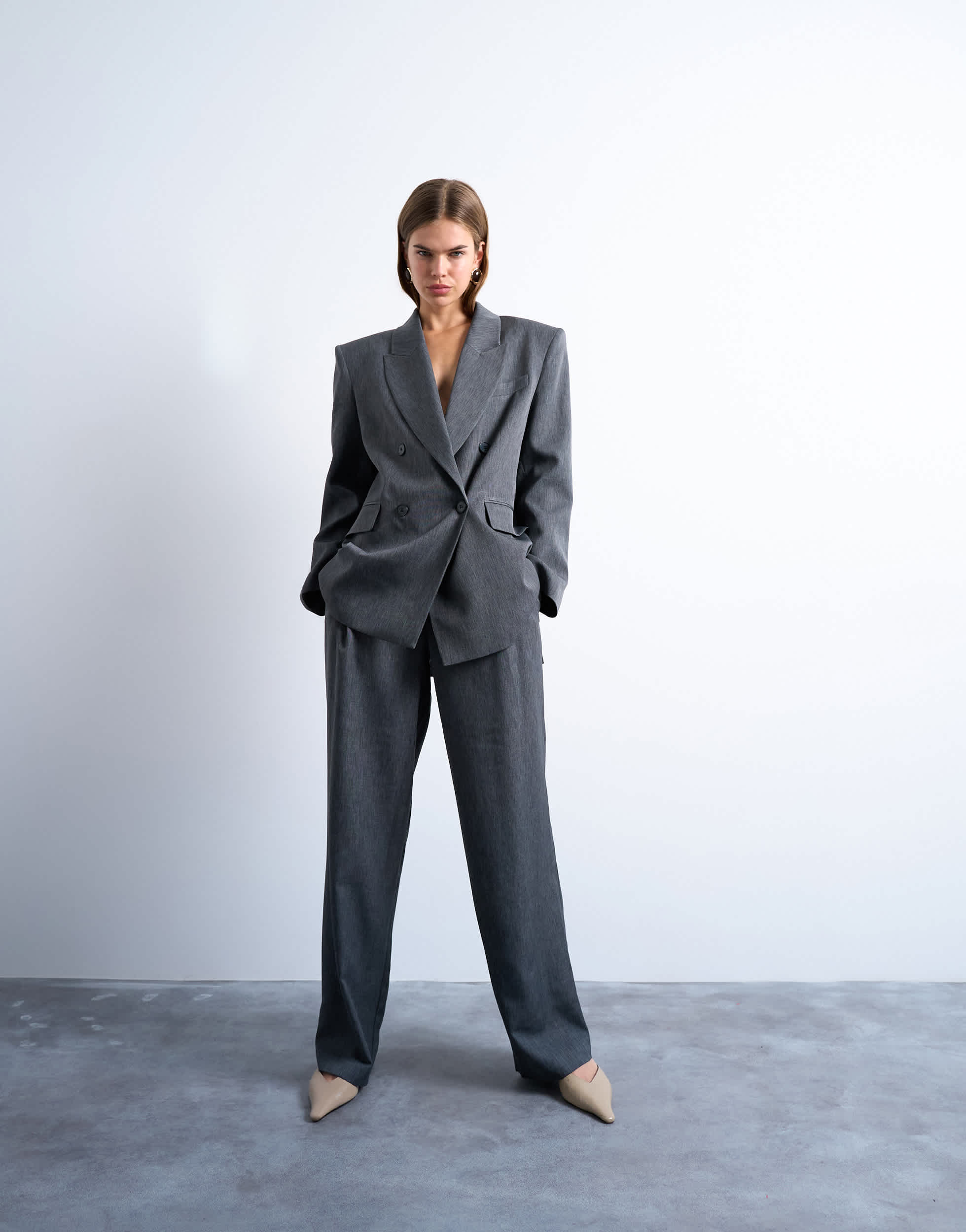 Topshop tonic pleated suit trouser with side buckle in grey