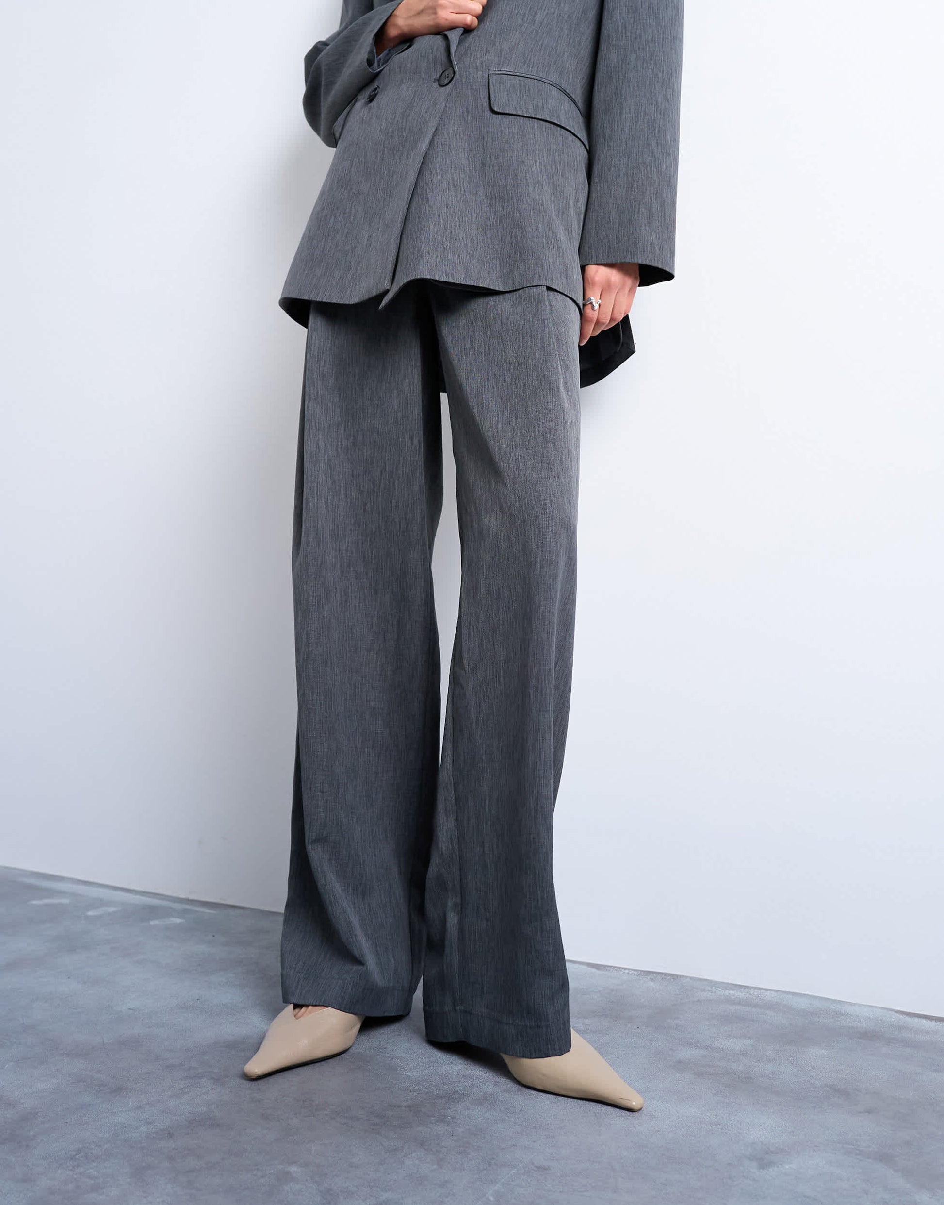 Topshop tonic pleated suit trouser with side buckle in grey