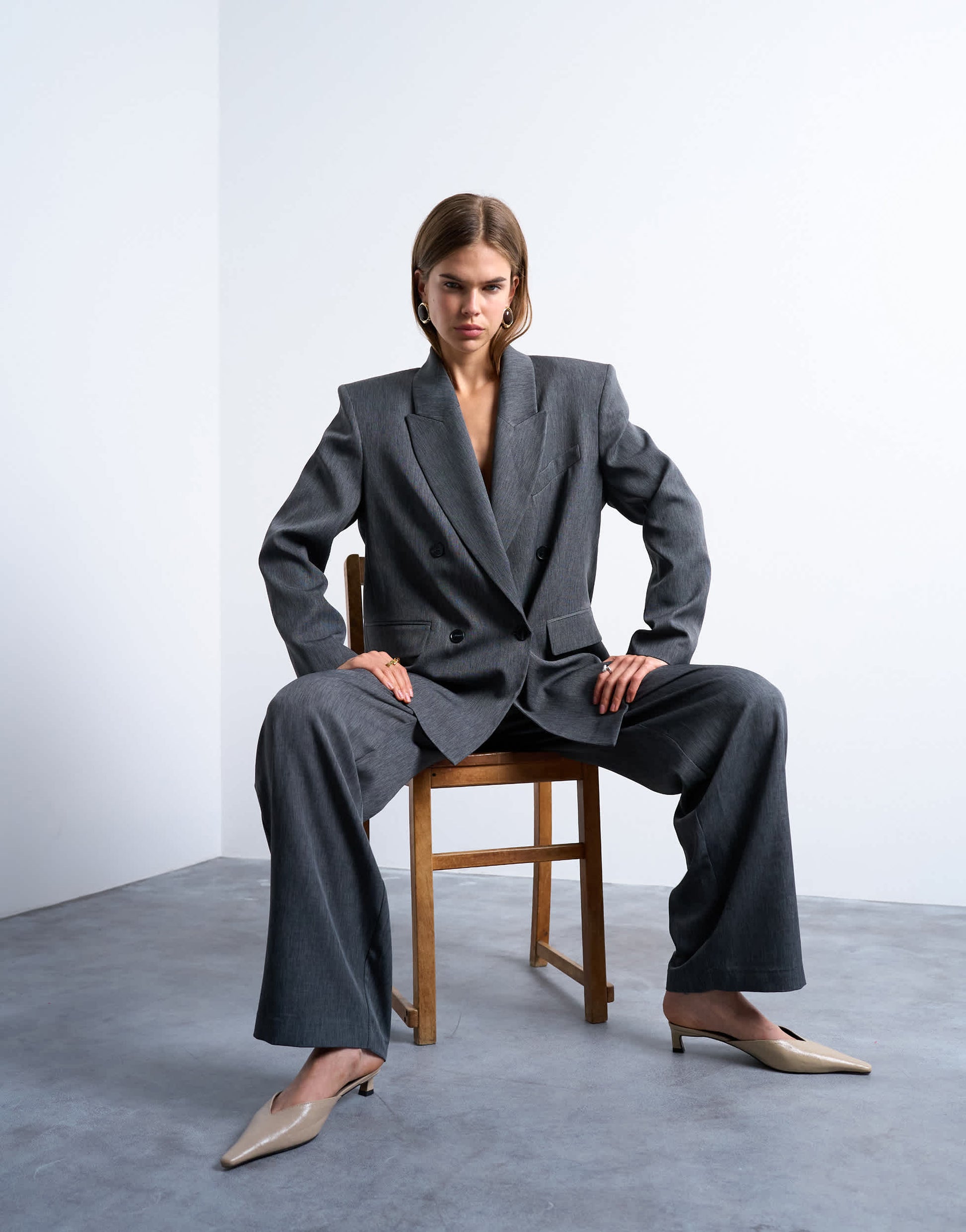 Topshop tonic pleated suit trouser with side buckle in grey