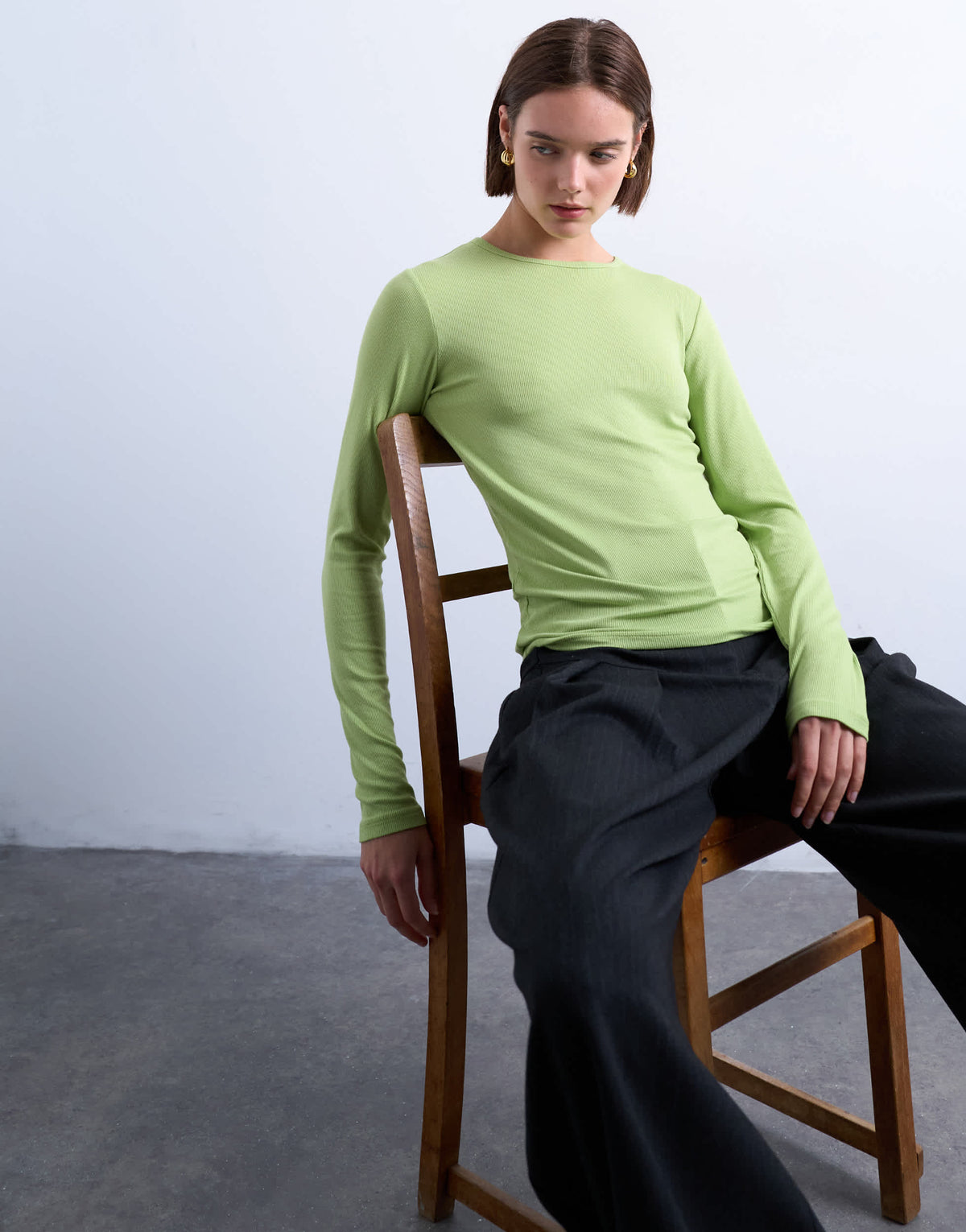 Topshop premium rib long sleeve top in light green