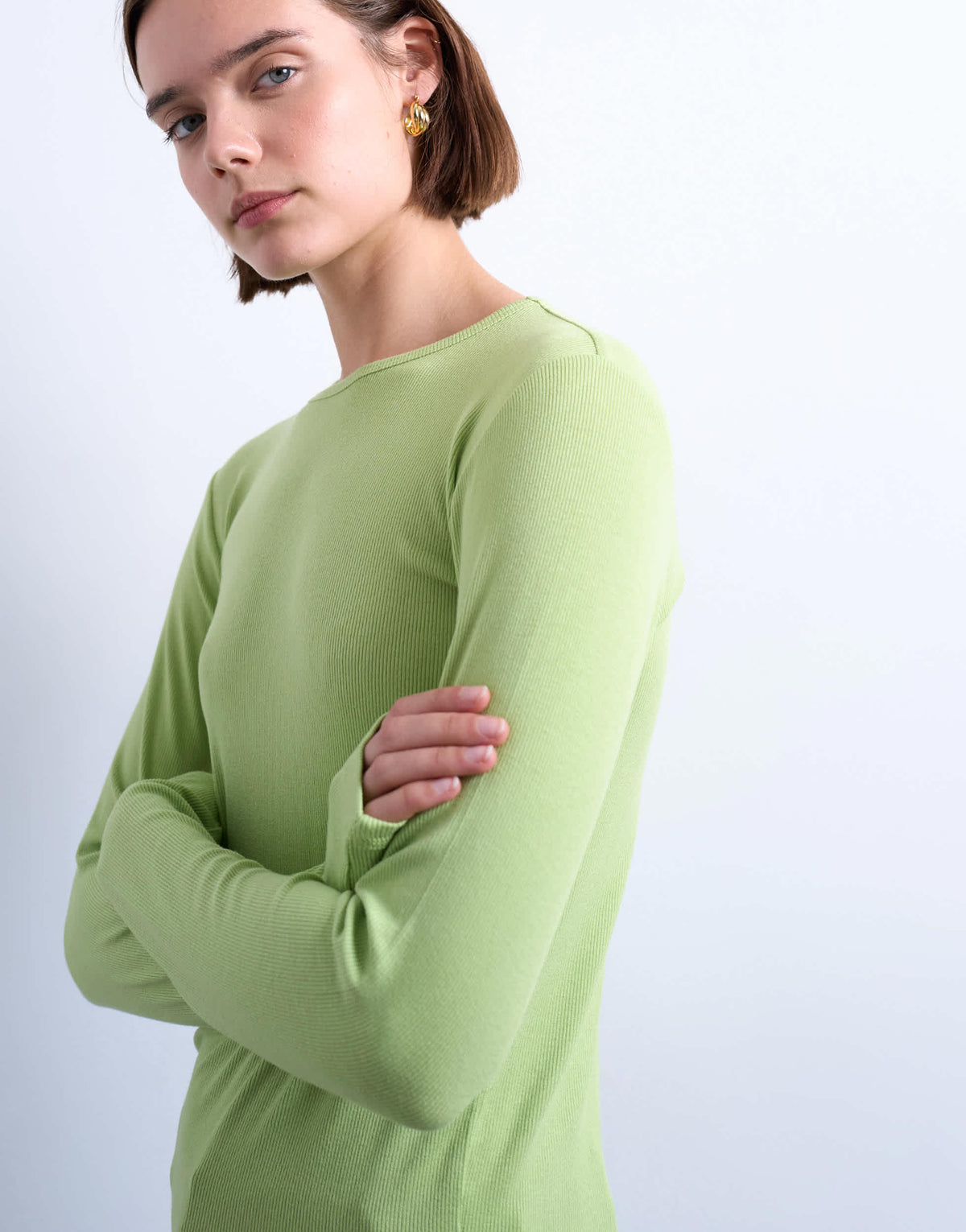Topshop premium rib long sleeve top in light green
