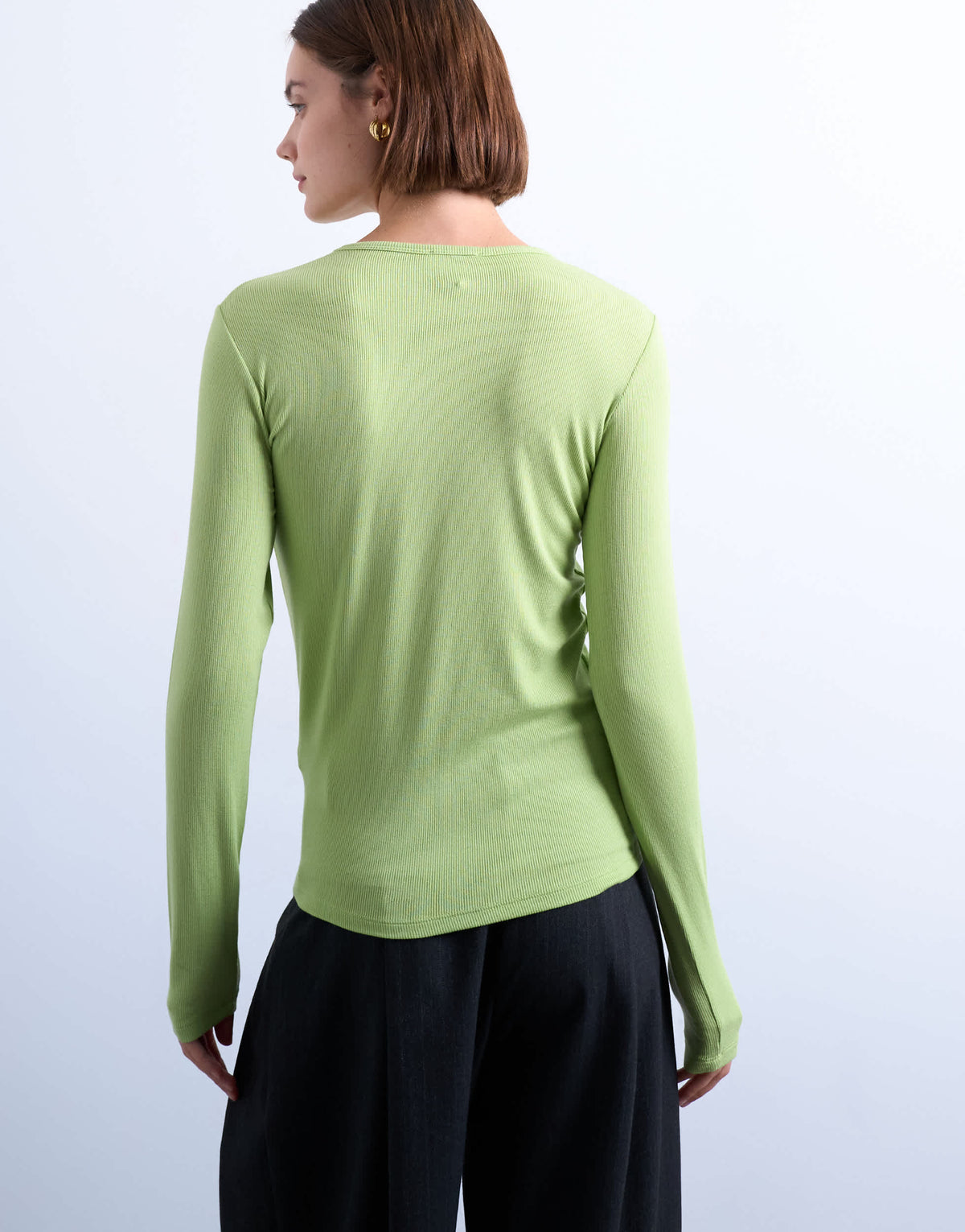 Topshop premium rib long sleeve top in light green