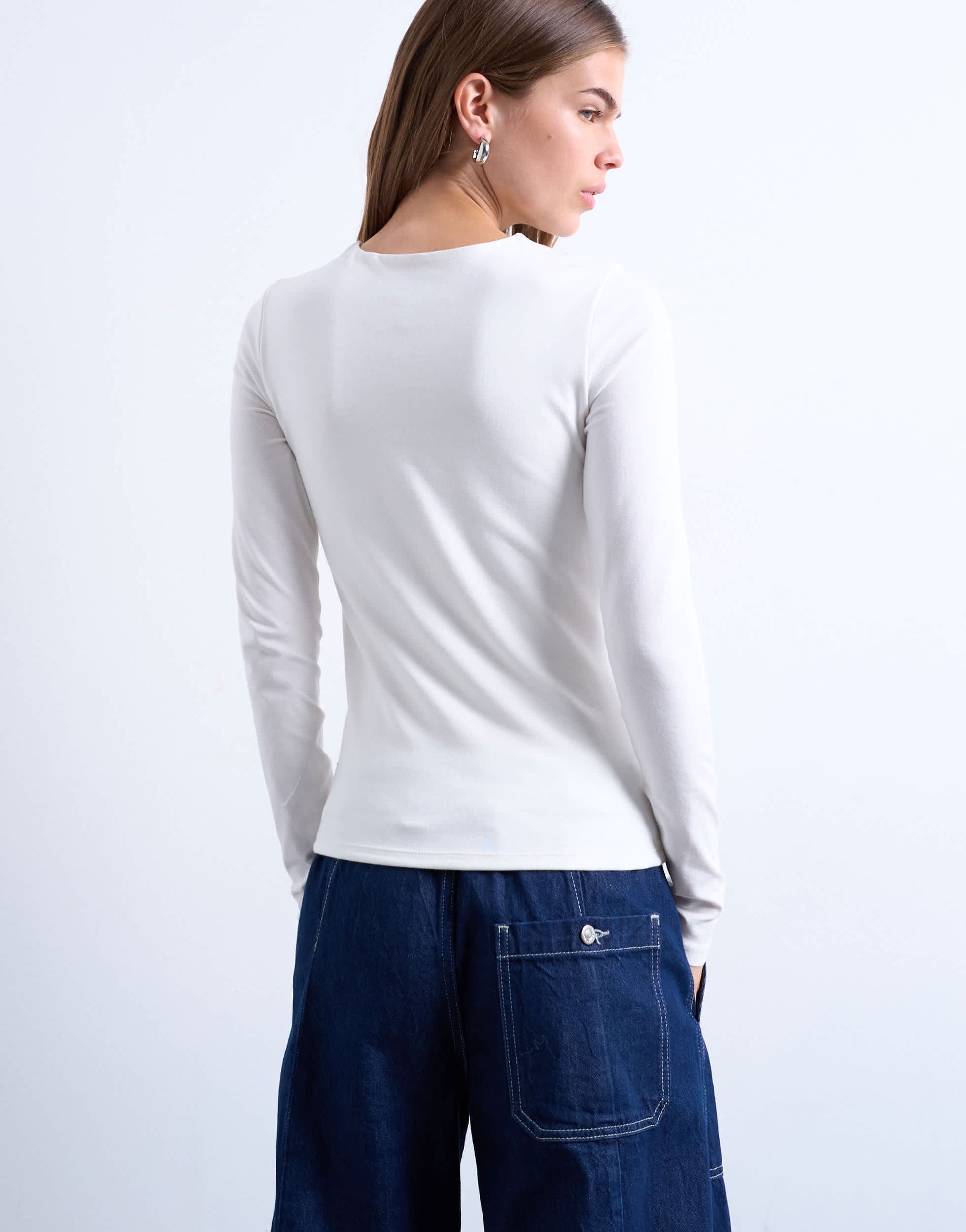 Topshop clean long sleeve top in ivory