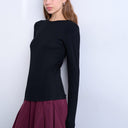Topshop premium rib long sleeve top in black