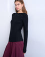 Topshop premium rib long sleeve top in black