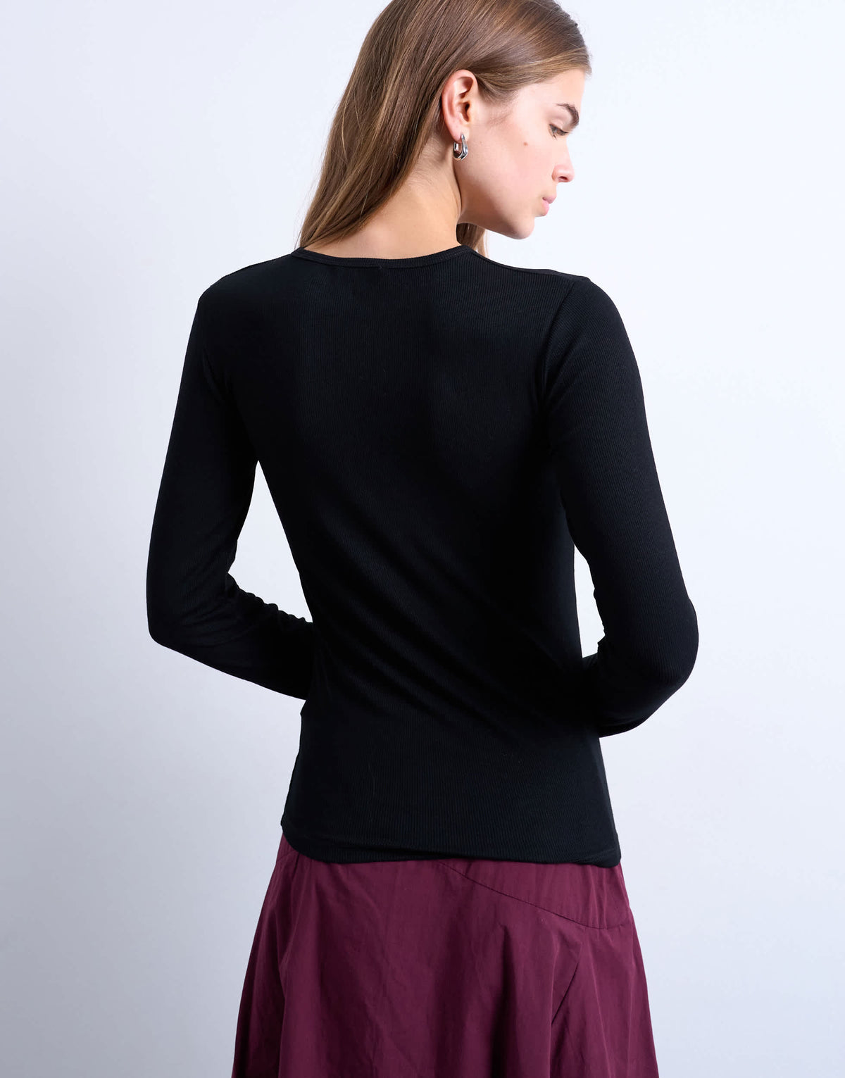 Topshop premium rib long sleeve top in black