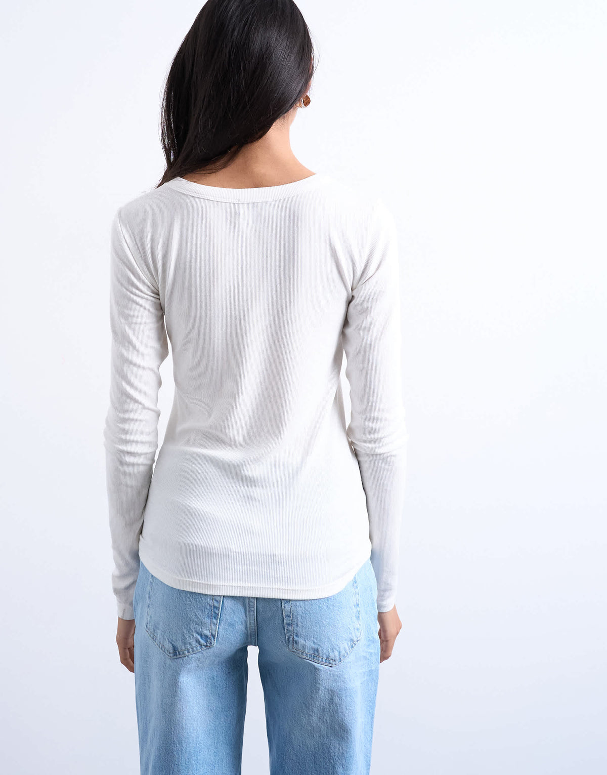 Topshop premium rib long sleeve wide scoop neck top in ecru