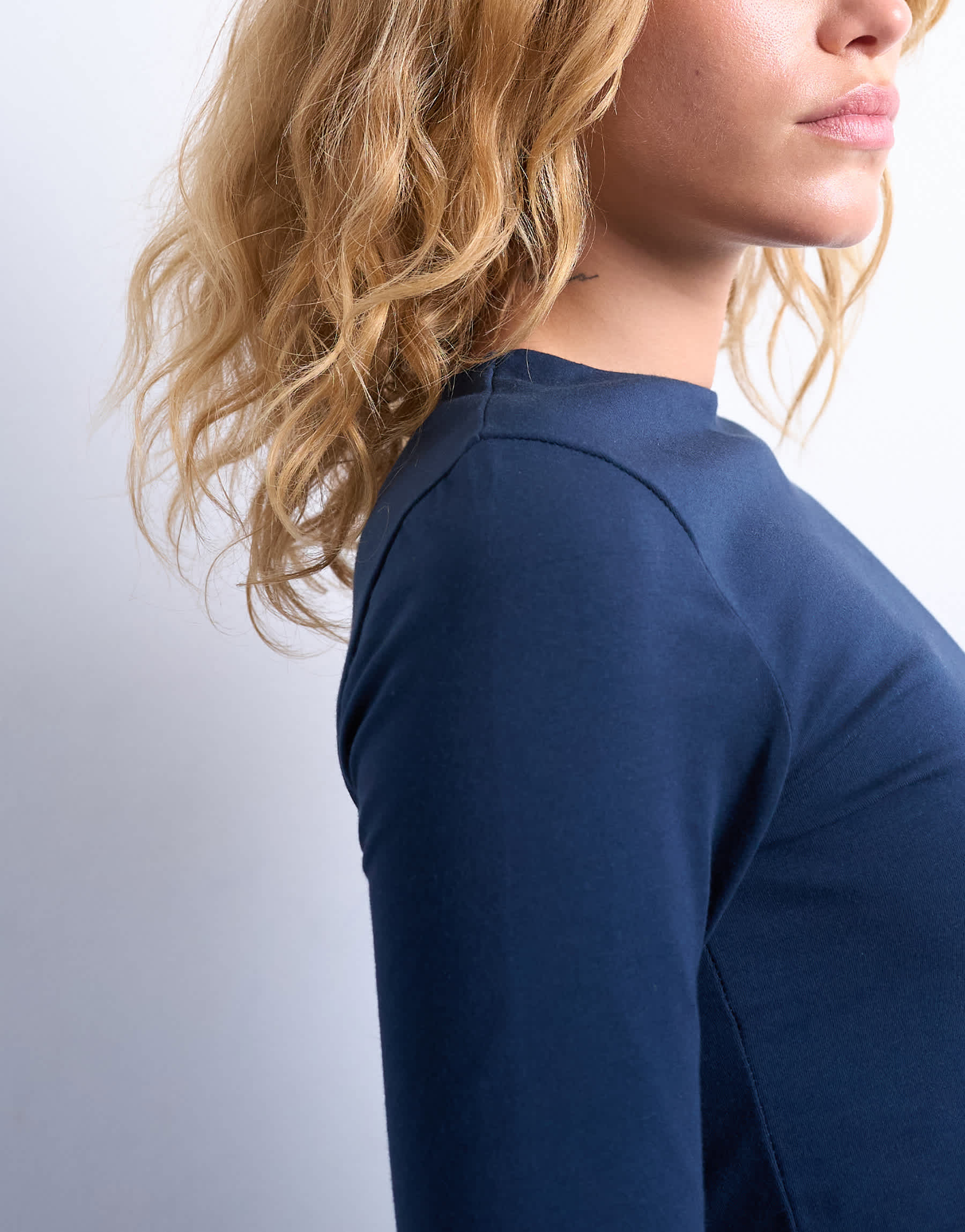 Topshop clean long sleeve top in navy