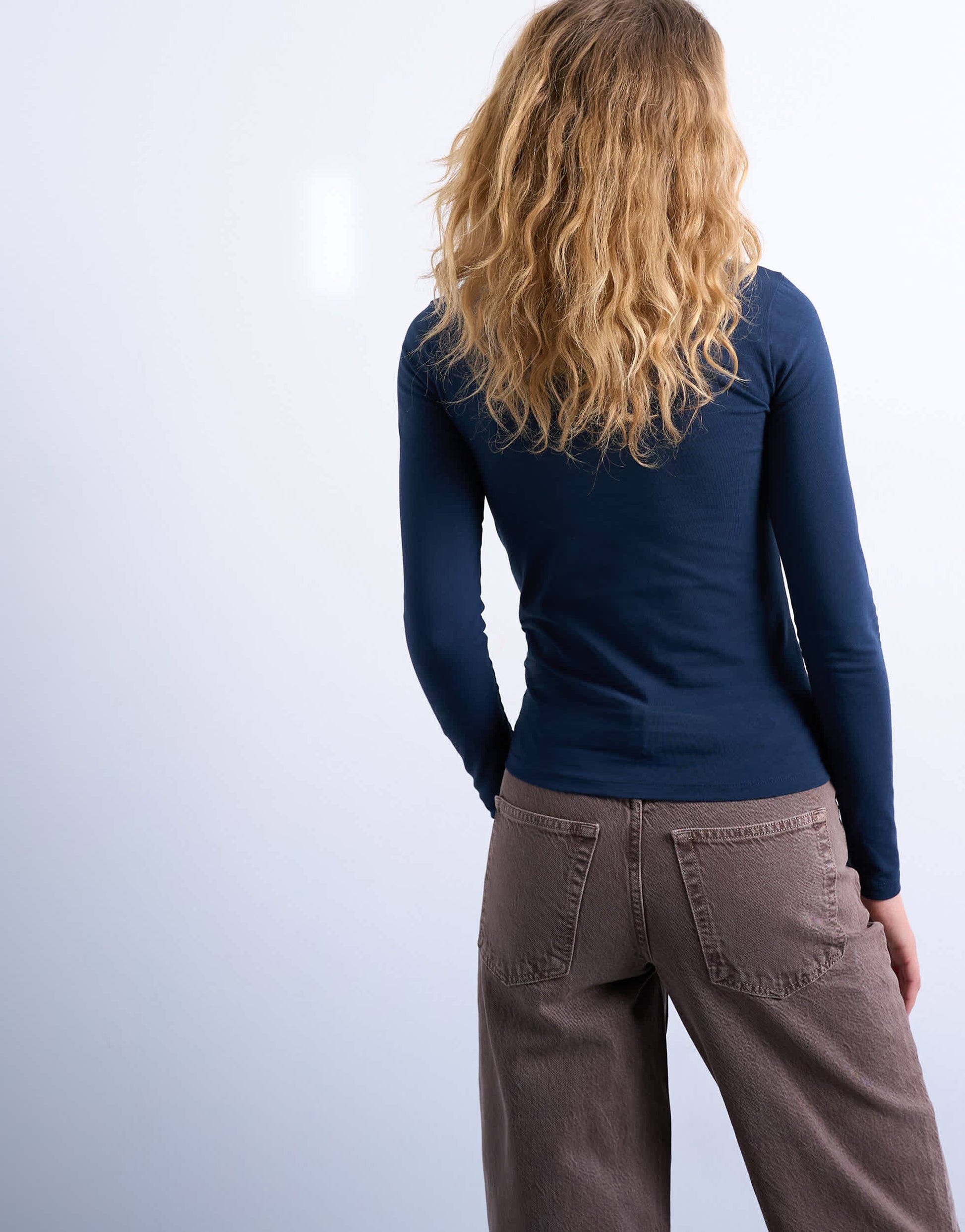 Topshop clean long sleeve top in navy