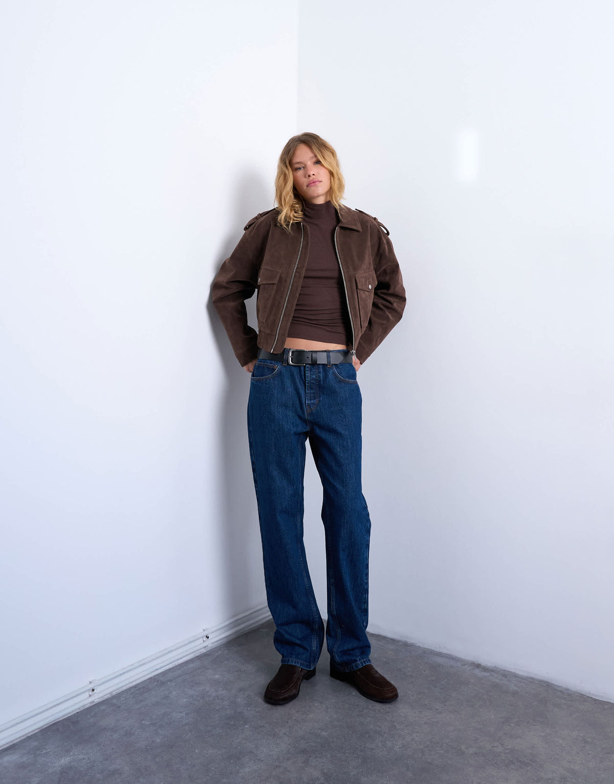 Topshop premium rib funnel neck top in chocolate brown