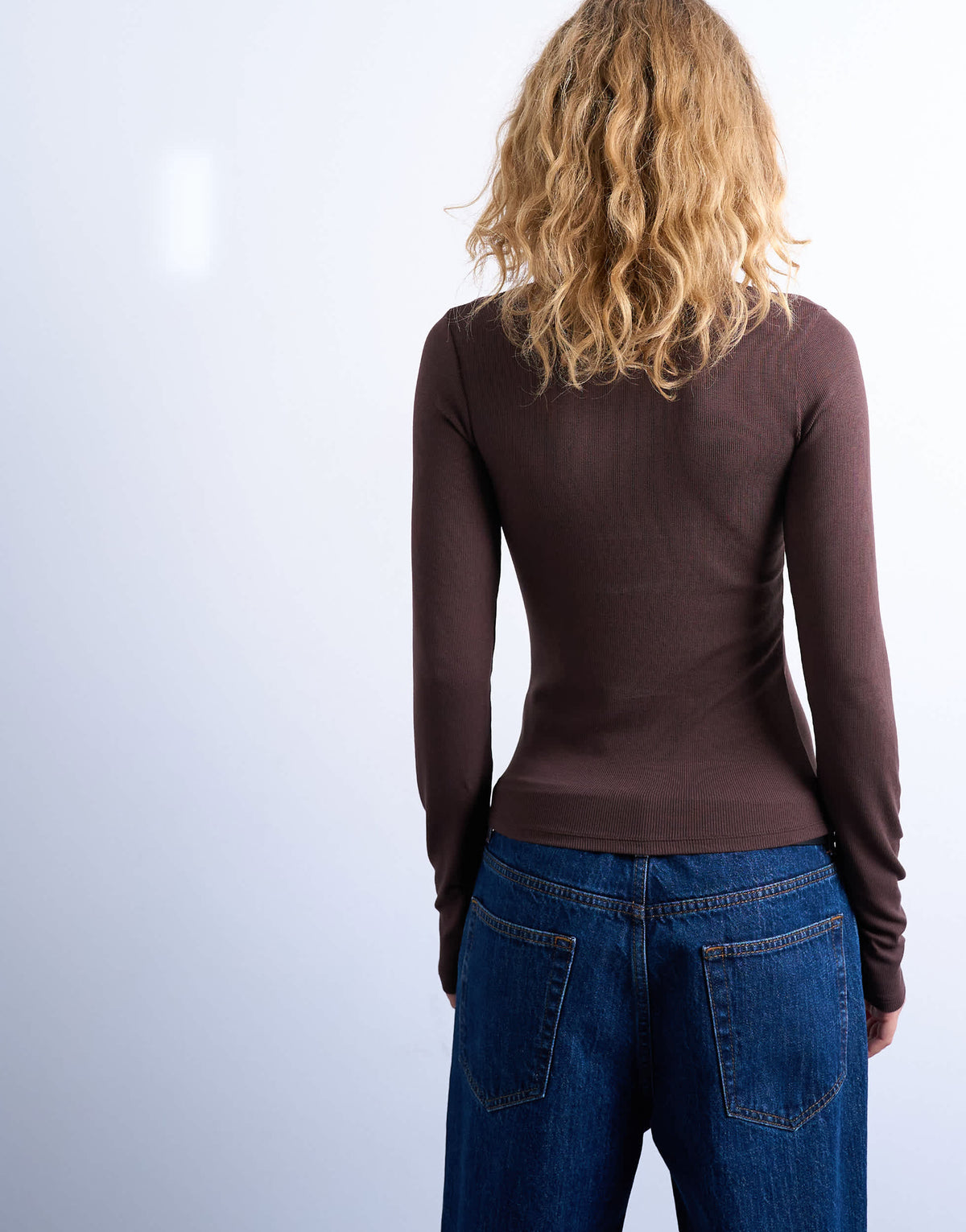 Topshop premium rib funnel neck top in chocolate brown
