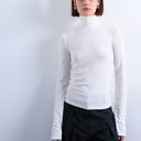 Topshop premium rib funnel neck top in ecru