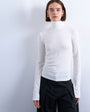 Topshop premium rib funnel neck top in ecru