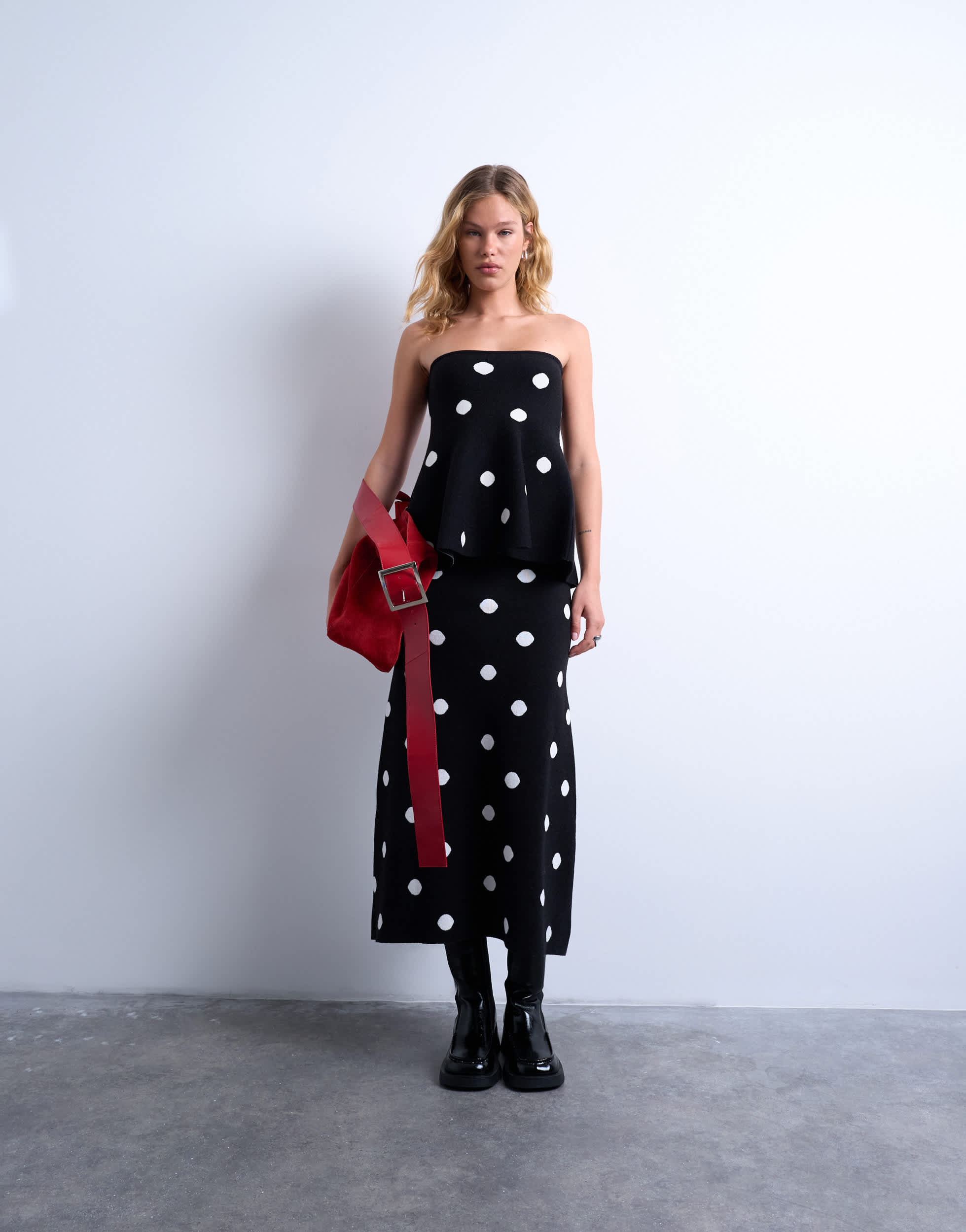 Topshop compact knit skirt co-ord in polka dot