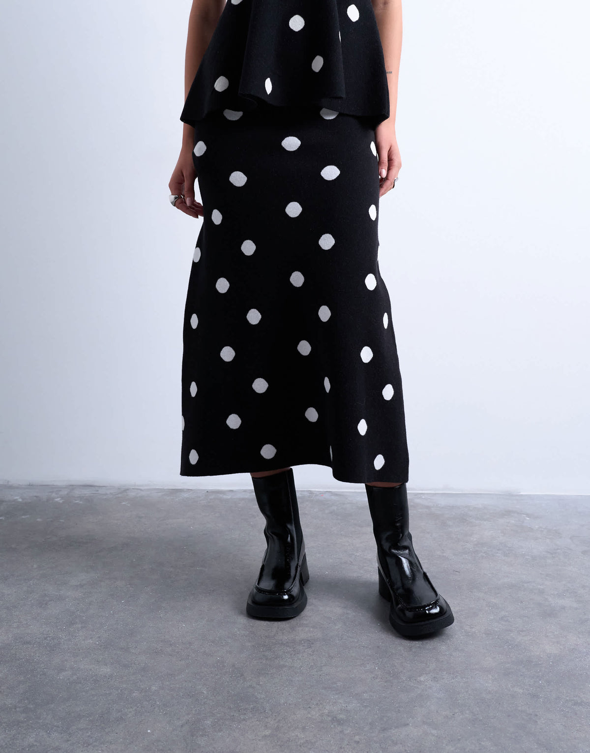 Topshop compact knit skirt co-ord in polka dot