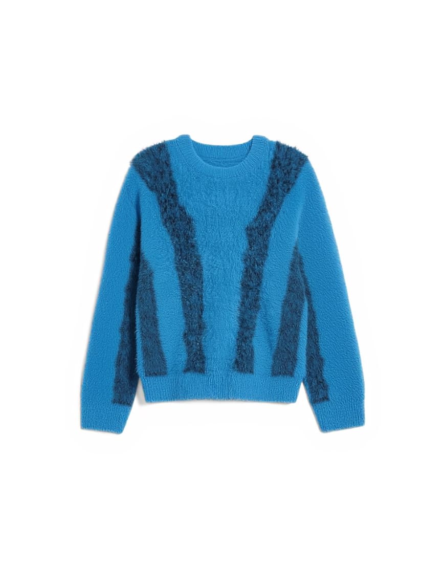 Topman relaxed fit fluffy knitted jumper with stripe design in blue