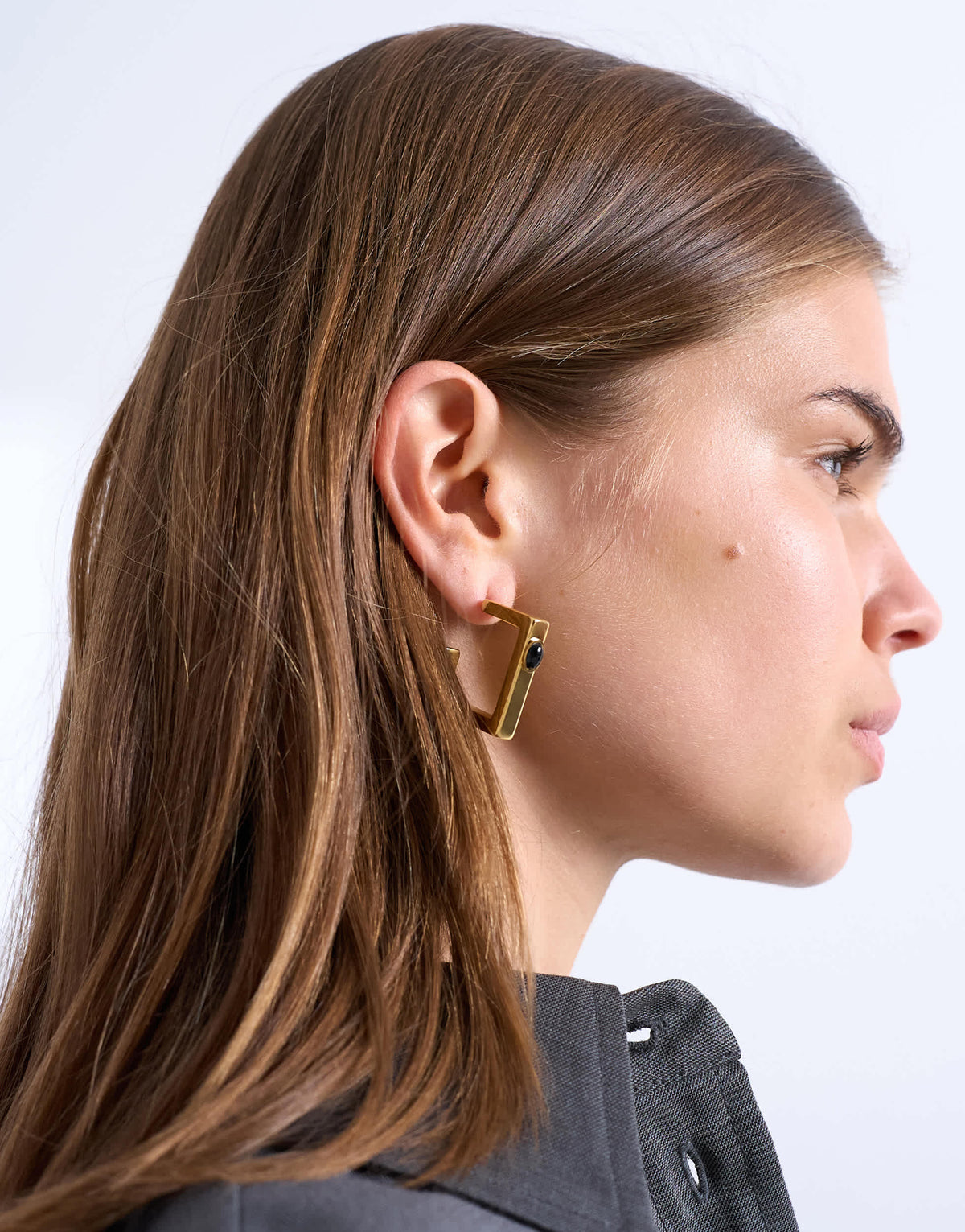 Topshop Perry waterproof stainless steel square hoop earring in gold & black stone