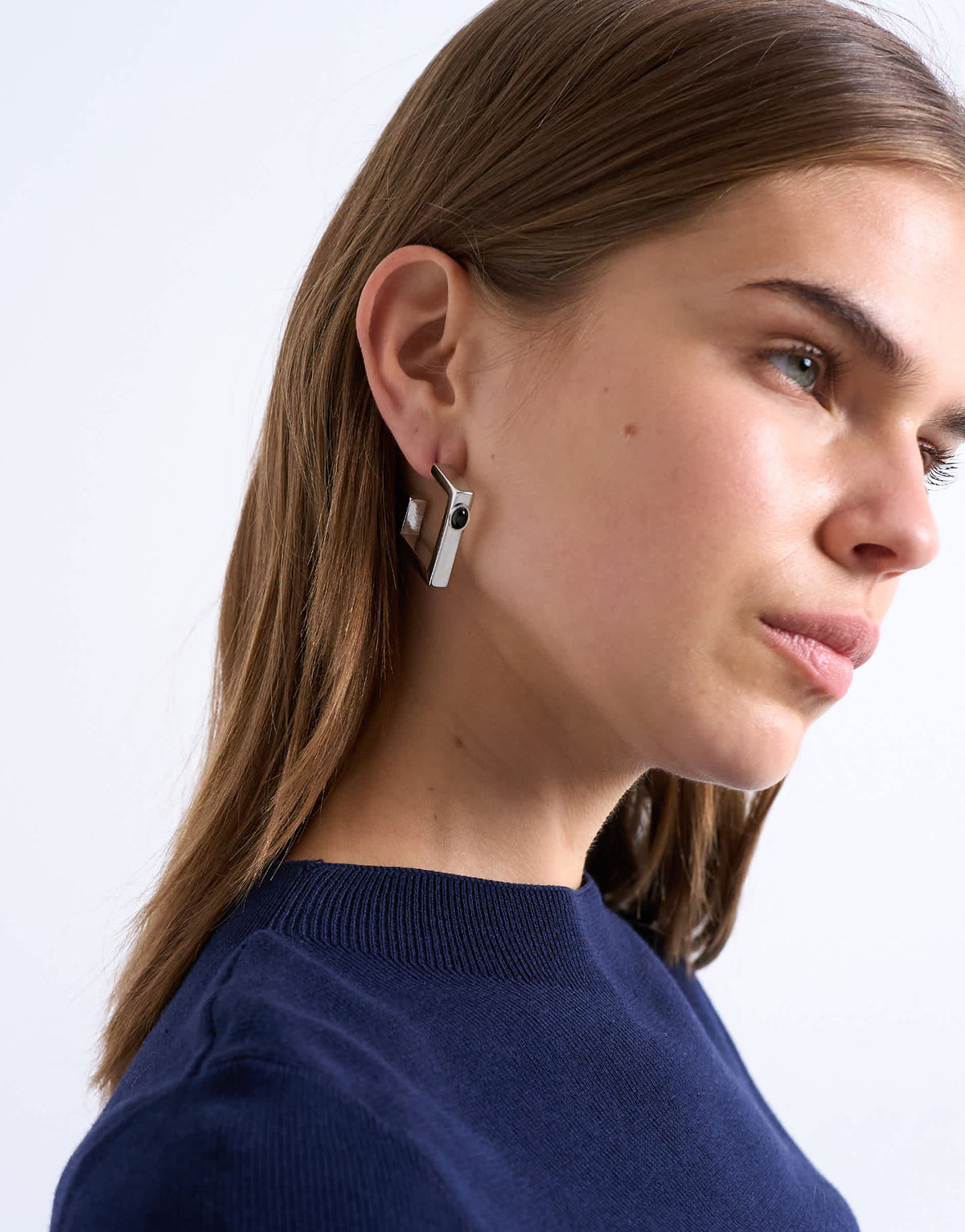 Topshop Perry waterproof stainless steel square hoop earring in silver & black stone