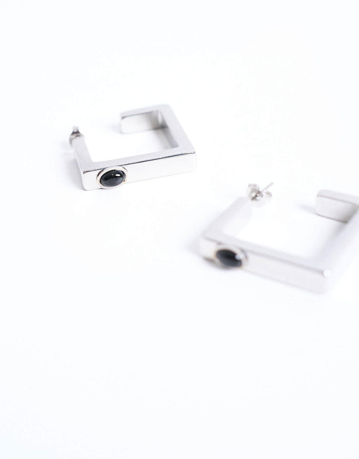 Topshop Perry waterproof stainless steel square hoop earring in silver & black stone