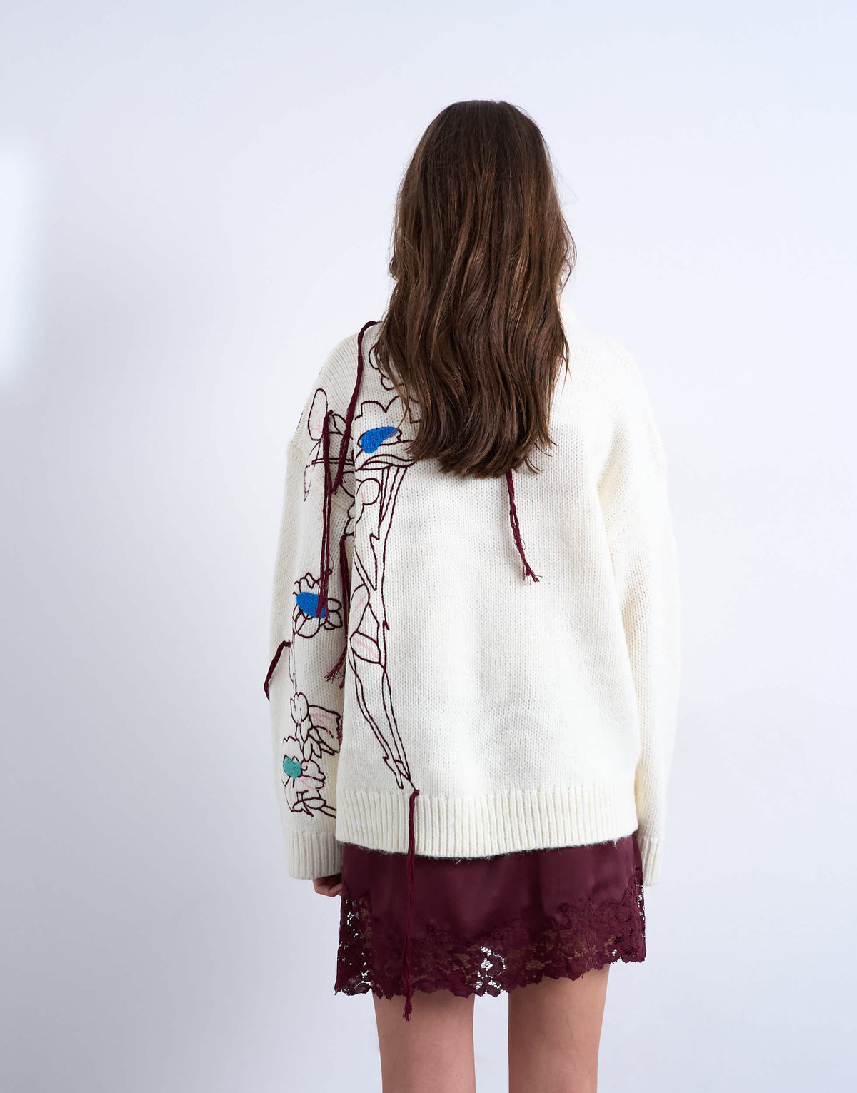 Topshop knitted premium oversized embroidered jumper in ivory