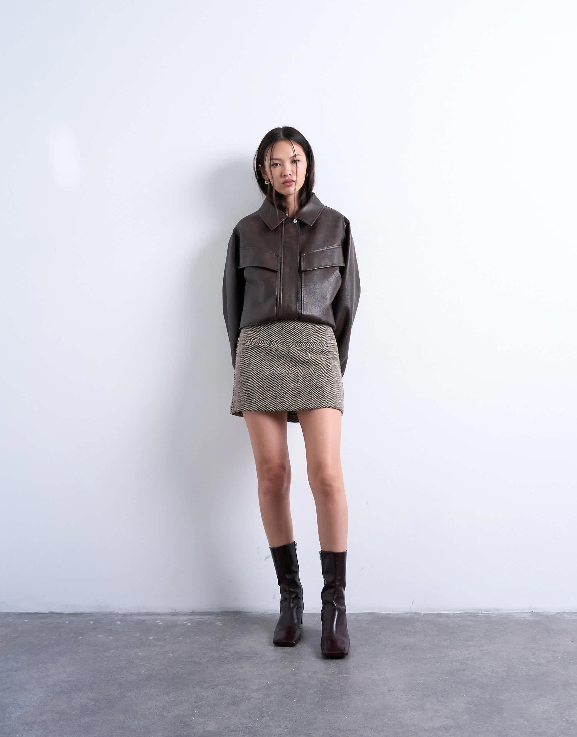 Topshop herringbone mini pelmet skirt in mono