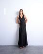 Topshop plunge full hem occasion dress with sheer panels in black