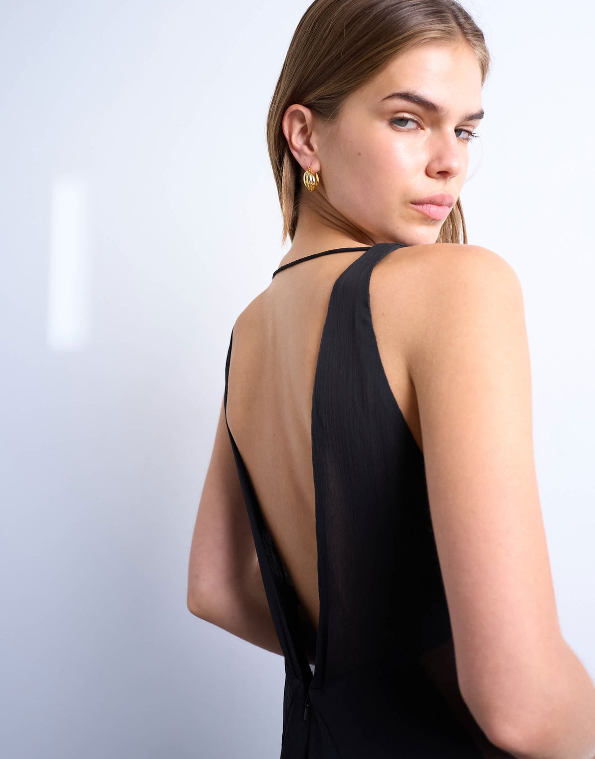 Topshop plunge full hem occasion dress with sheer panels in black