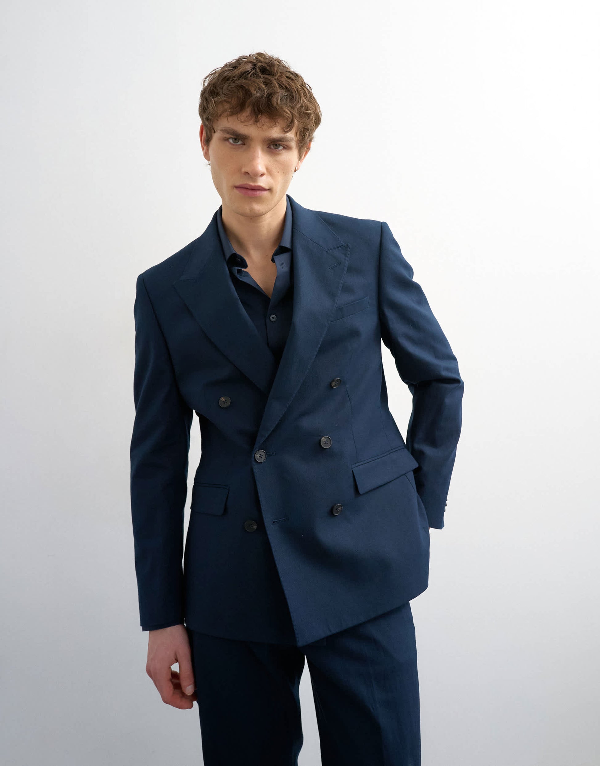 Topman double breasted linen rich blazer in navy