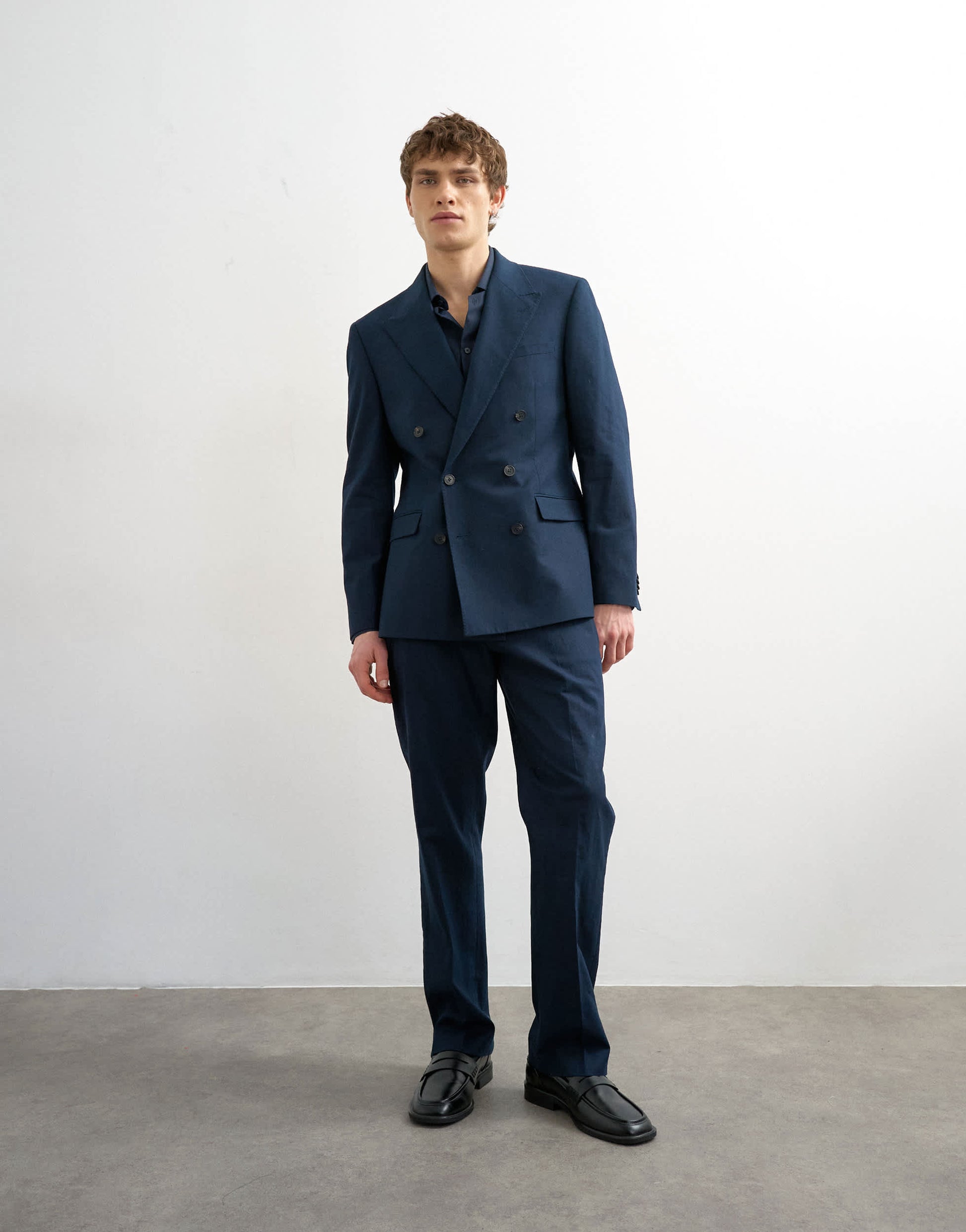 Topman double breasted linen rich blazer in navy