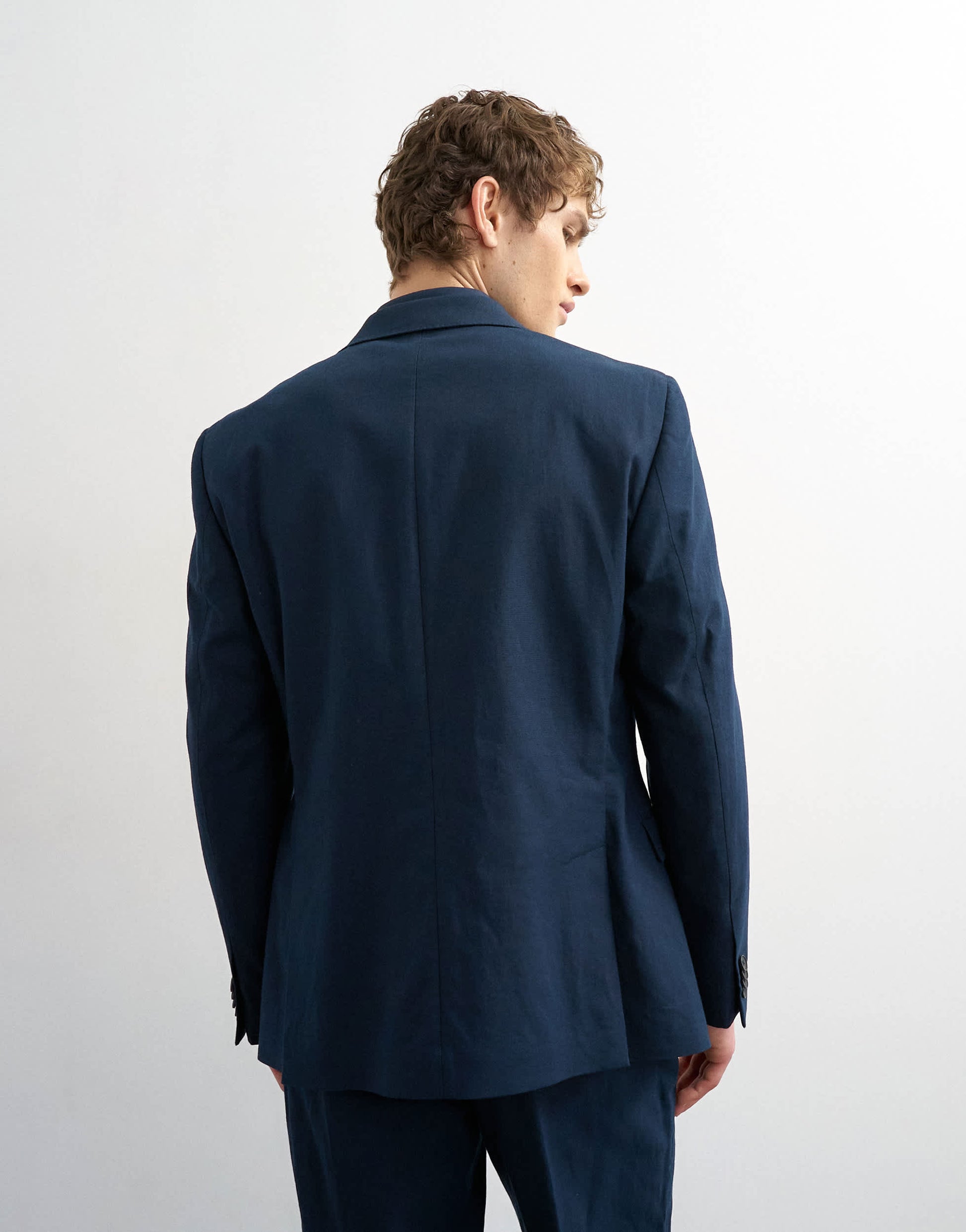 Topman double breasted linen rich blazer in navy