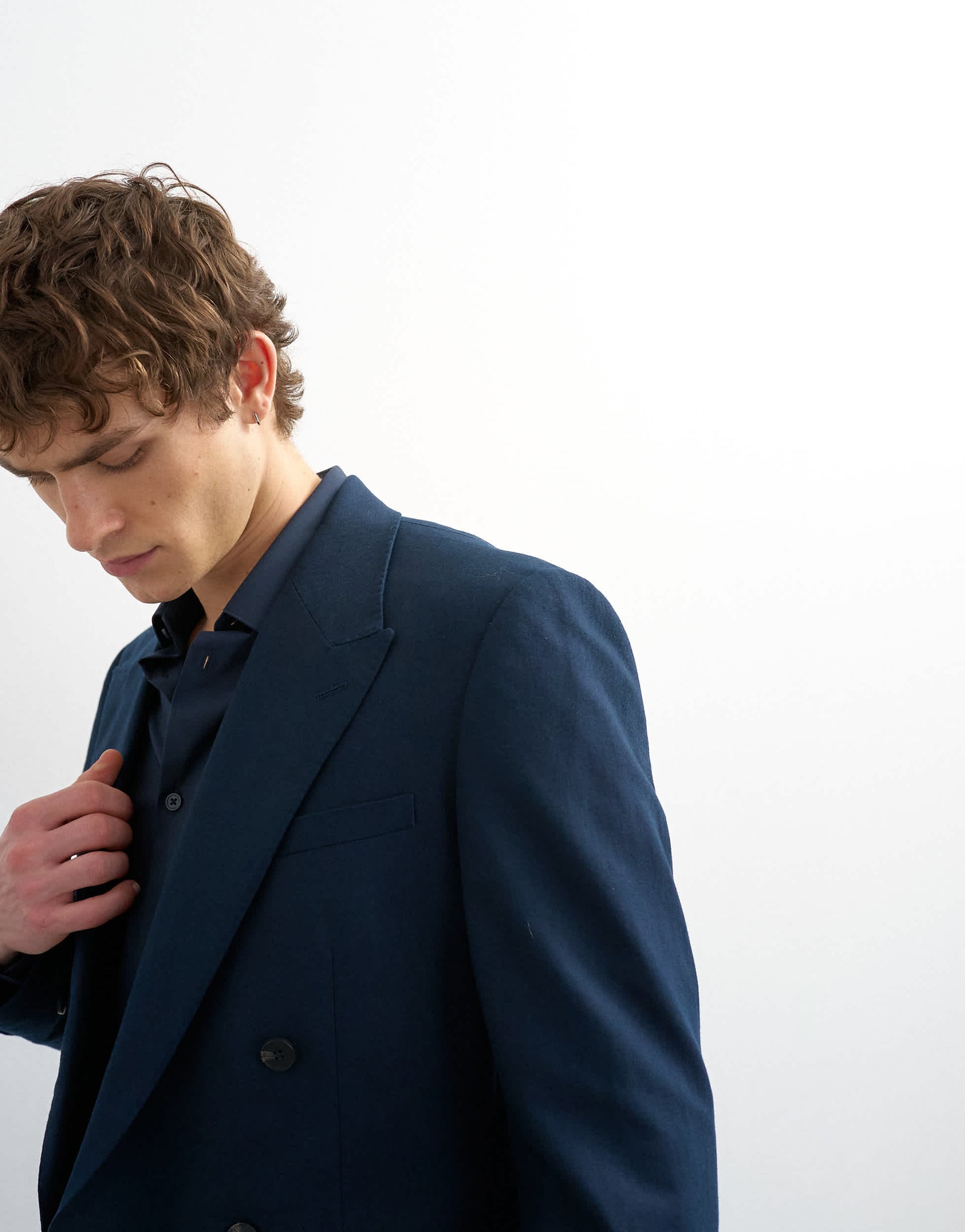 Topman double breasted linen rich blazer in navy