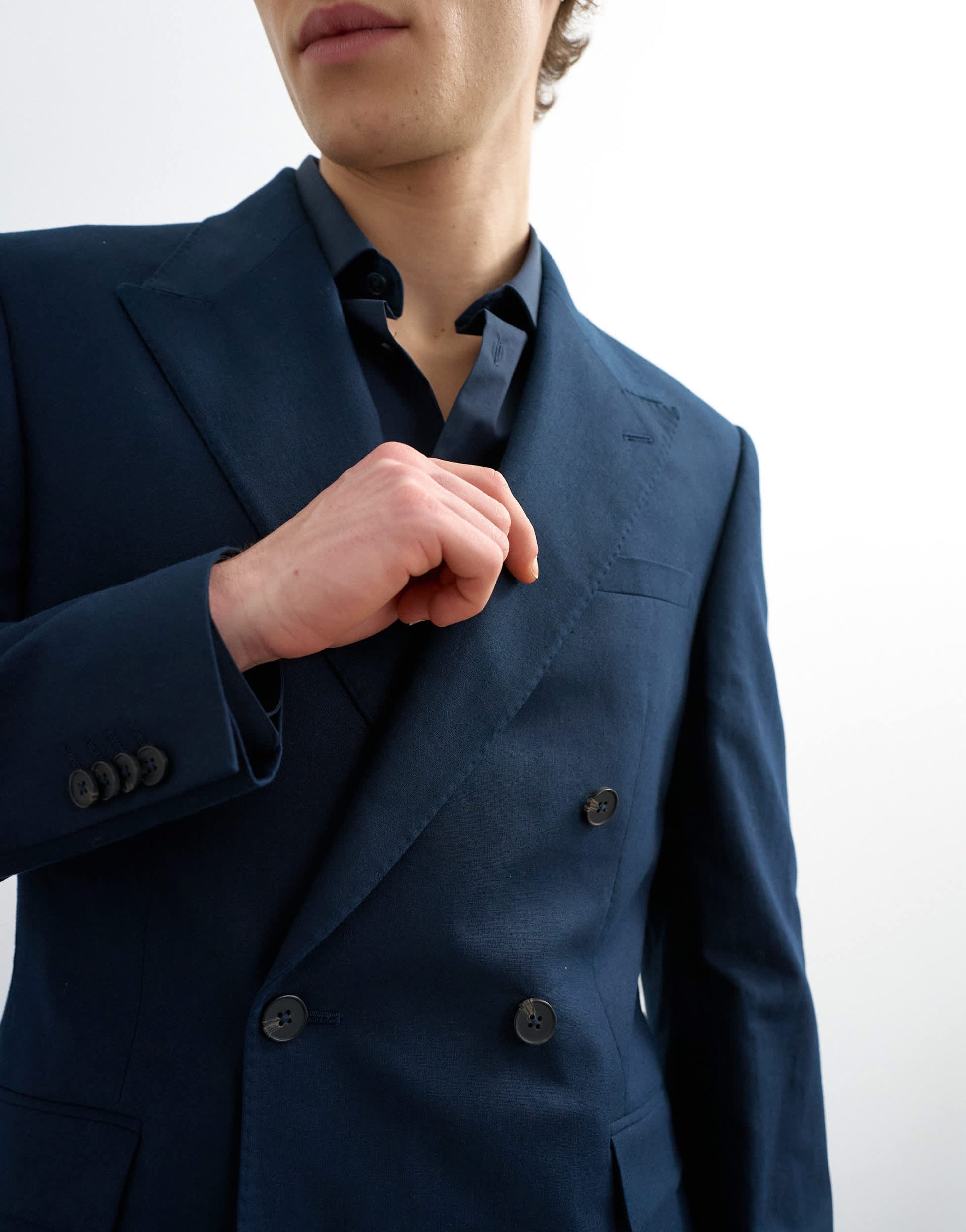 Topman double breasted linen rich blazer in navy