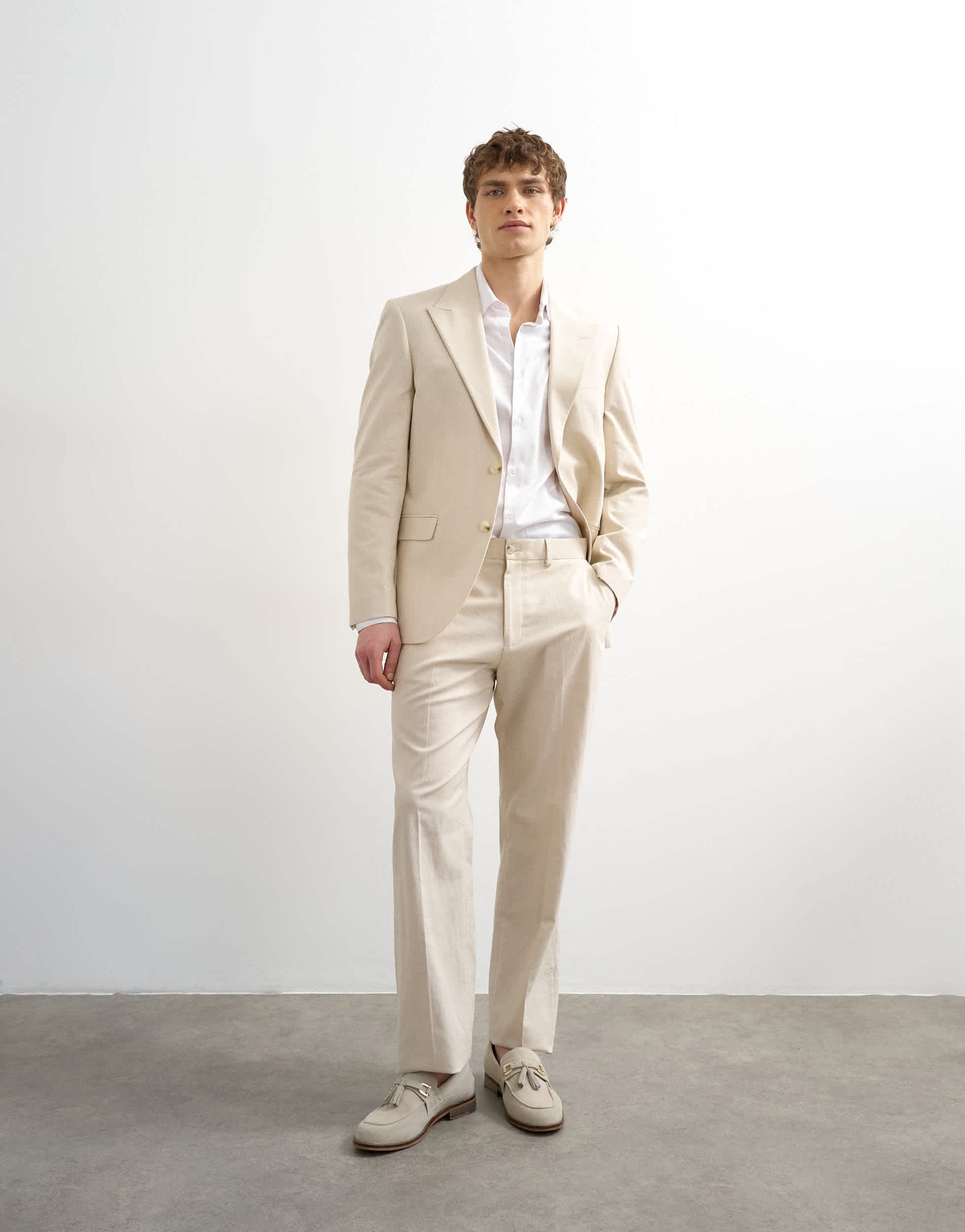 Topman linen rich blazer in stone