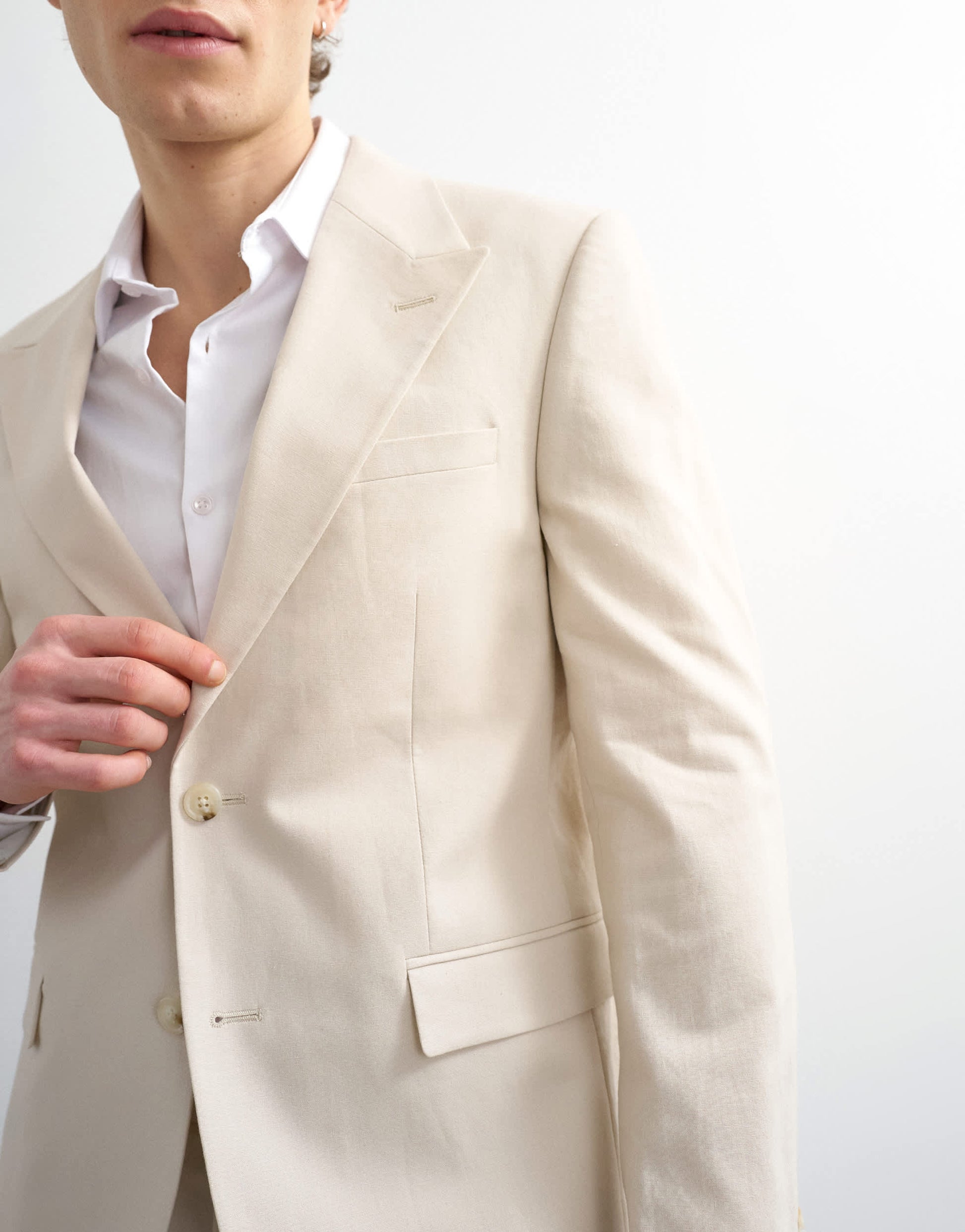 Topman linen rich blazer in stone