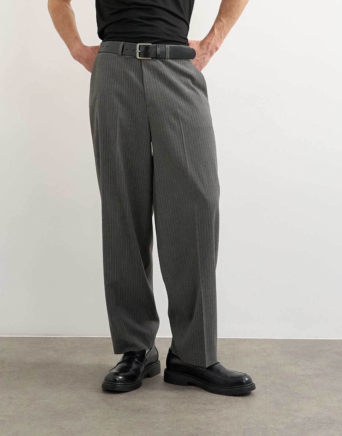 Topman relaxed fit pinstripe trouser in charcoal