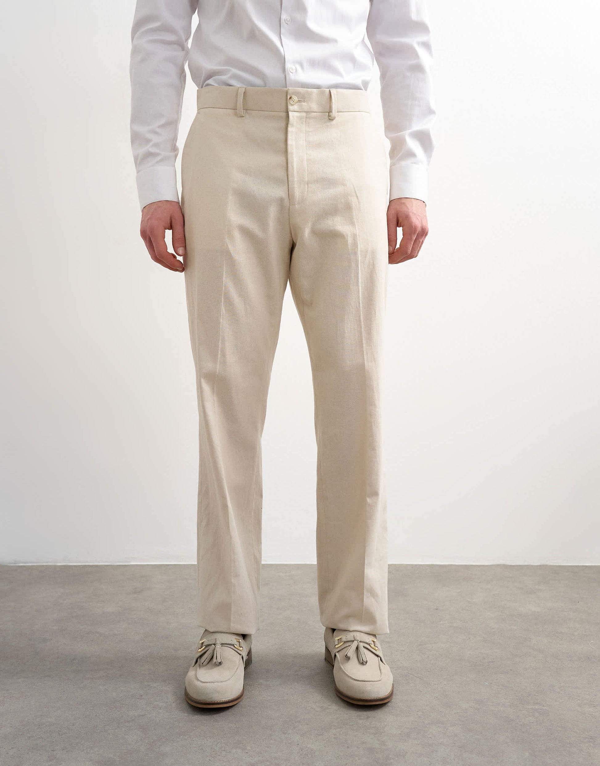 Topman straight fit linen rich trousers in stone